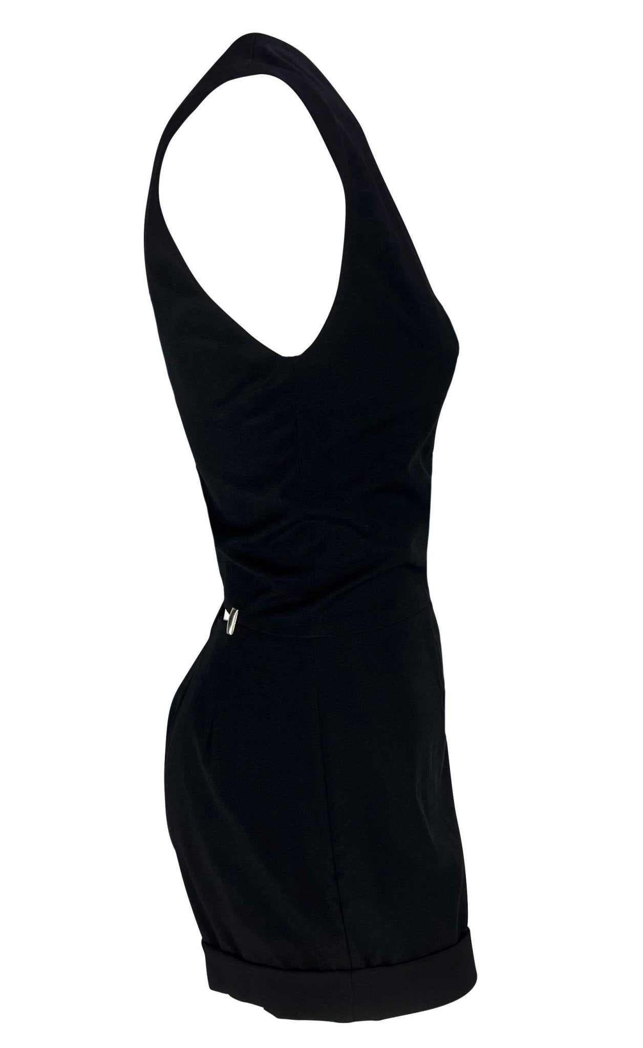 2000s Thierry Mugler Couture Black Plunging Cut Out Short Romper - RealList