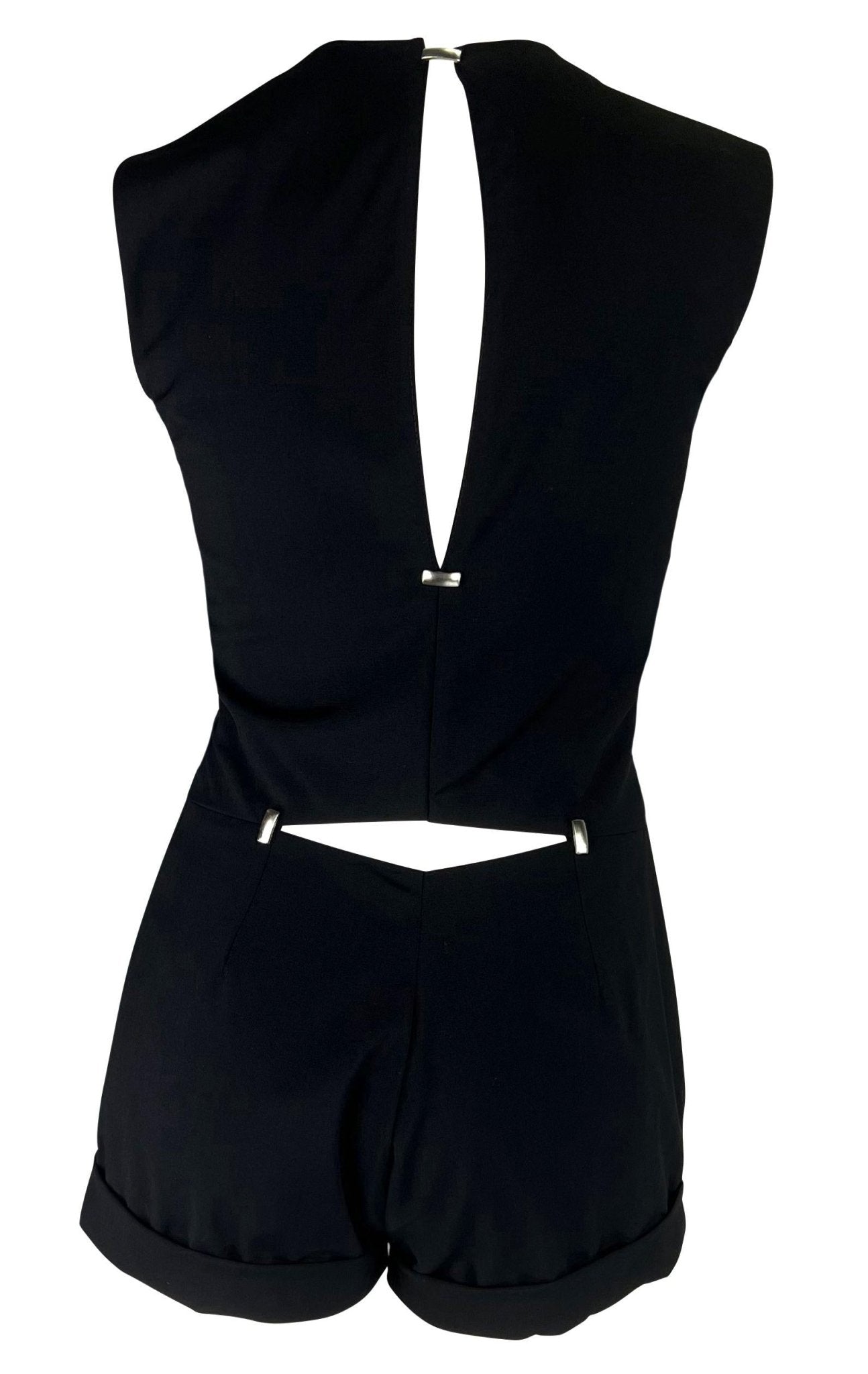 2000s Thierry Mugler Couture Black Plunging Cut Out Short Romper - RealList