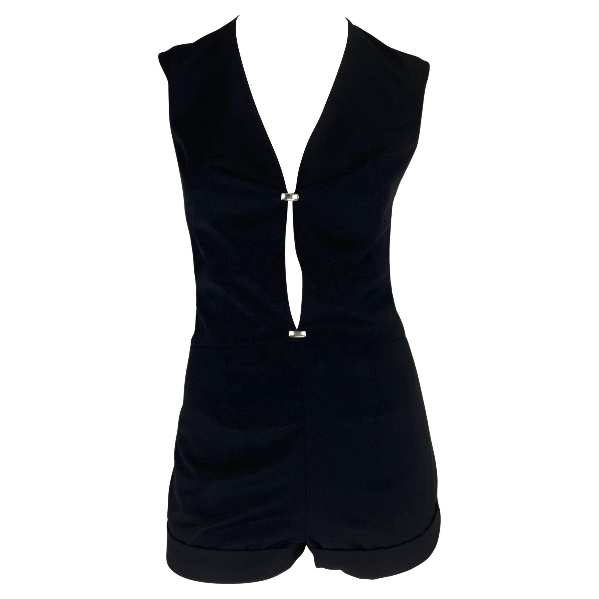 2000s Thierry Mugler Couture Black Plunging Cut Out Short Romper - RealList