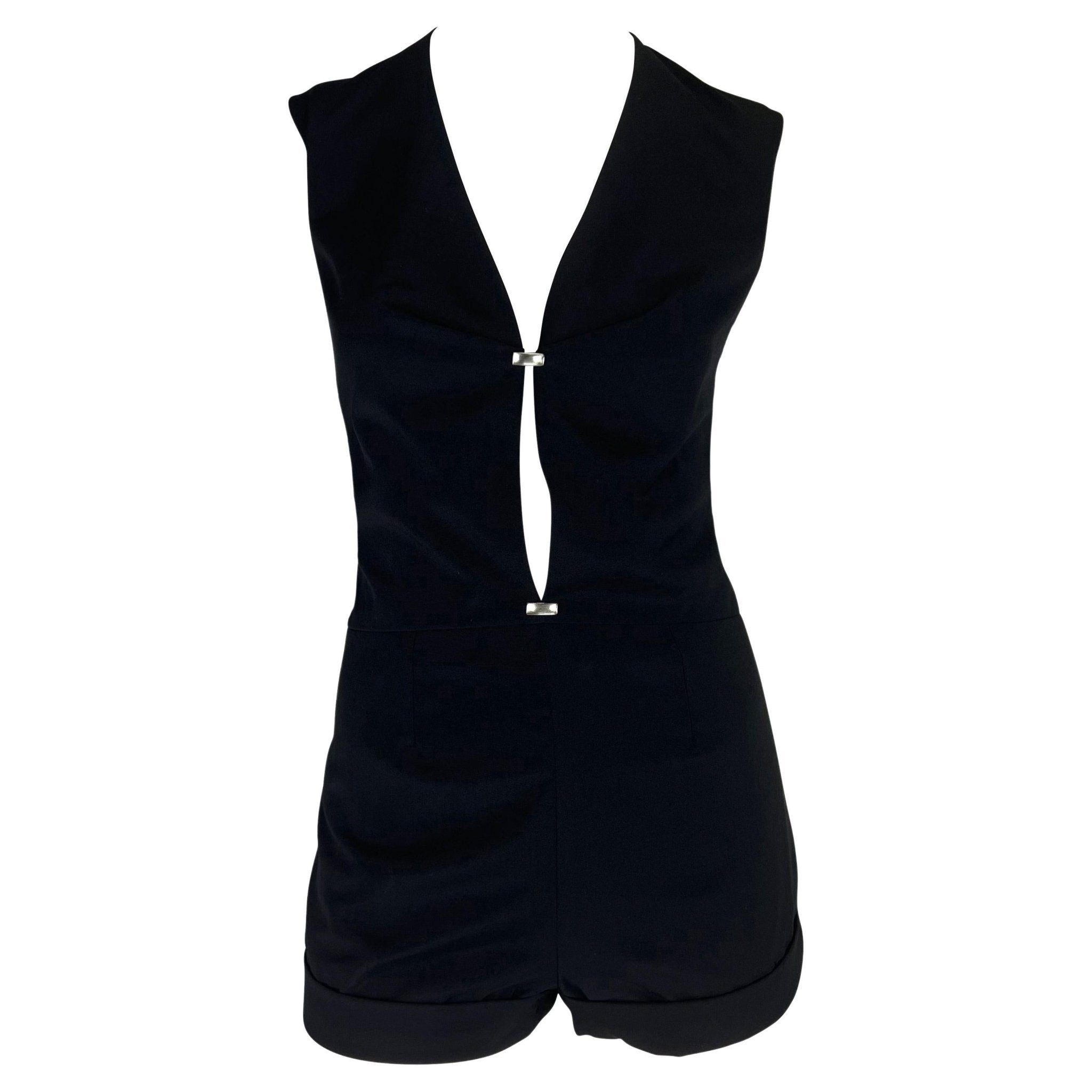 2000s Thierry Mugler Couture Black Plunging Cut Out Short Romper - RealList