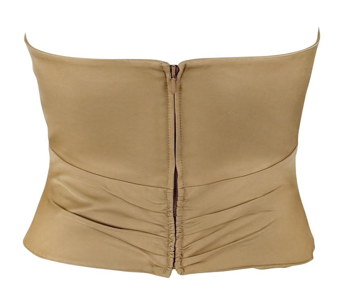 2000s Thierry Mugler Khaki Ruched Strapless Corset Boned Bustier Top - RealList