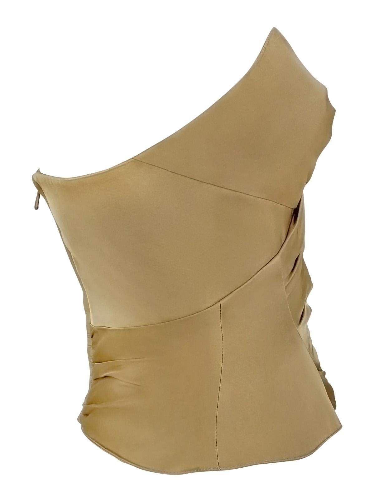 2000s Thierry Mugler Khaki Ruched Strapless Corset Boned Bustier Top - RealList