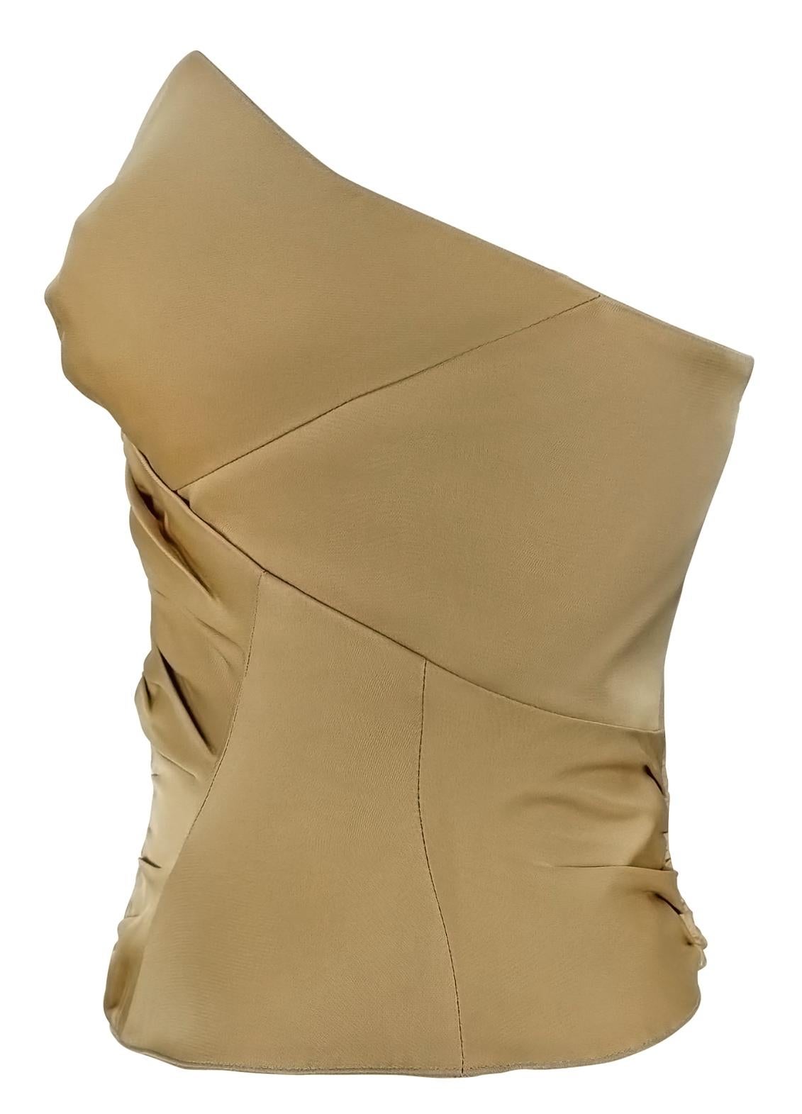 2000s Thierry Mugler Khaki Ruched Strapless Corset Boned Bustier Top - RealList