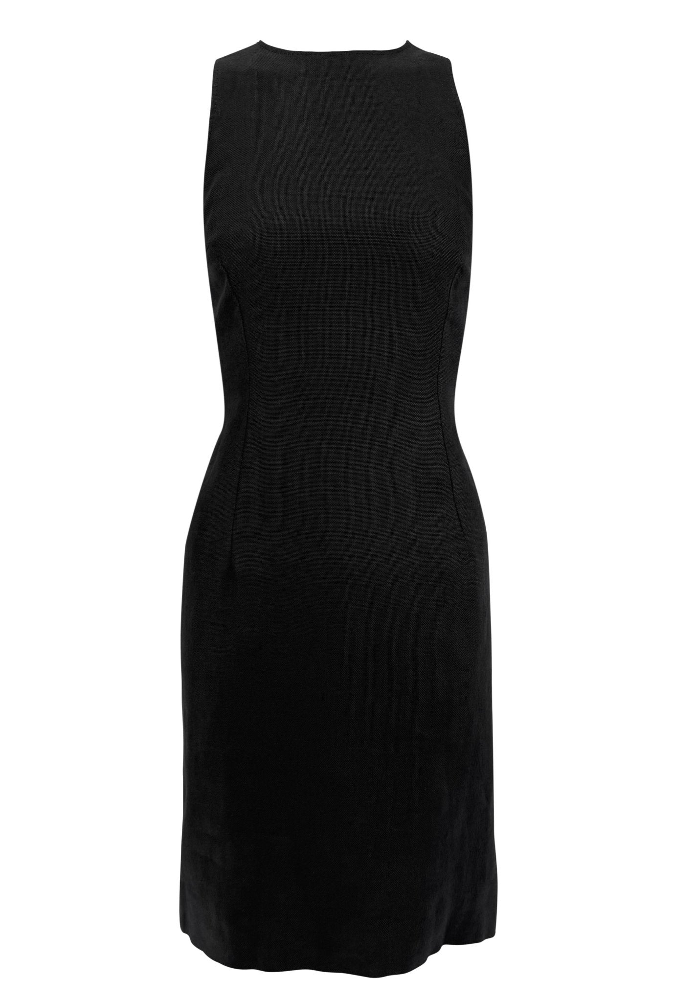 2000s Valentino Garavani Black Linen Backless Rhinestone Buckle Midi Dress - RealList