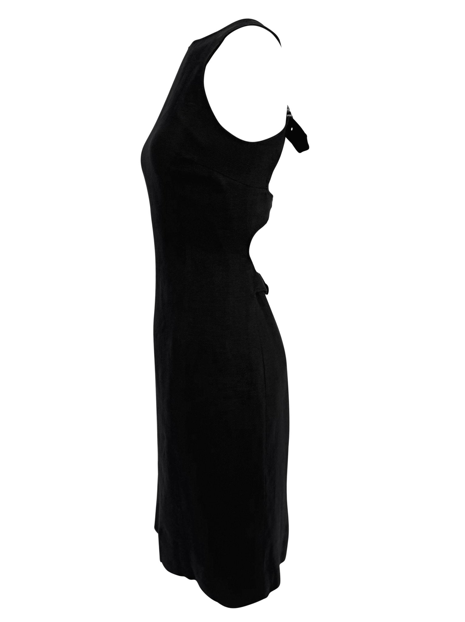 2000s Valentino Garavani Black Linen Backless Rhinestone Buckle Midi Dress - RealList