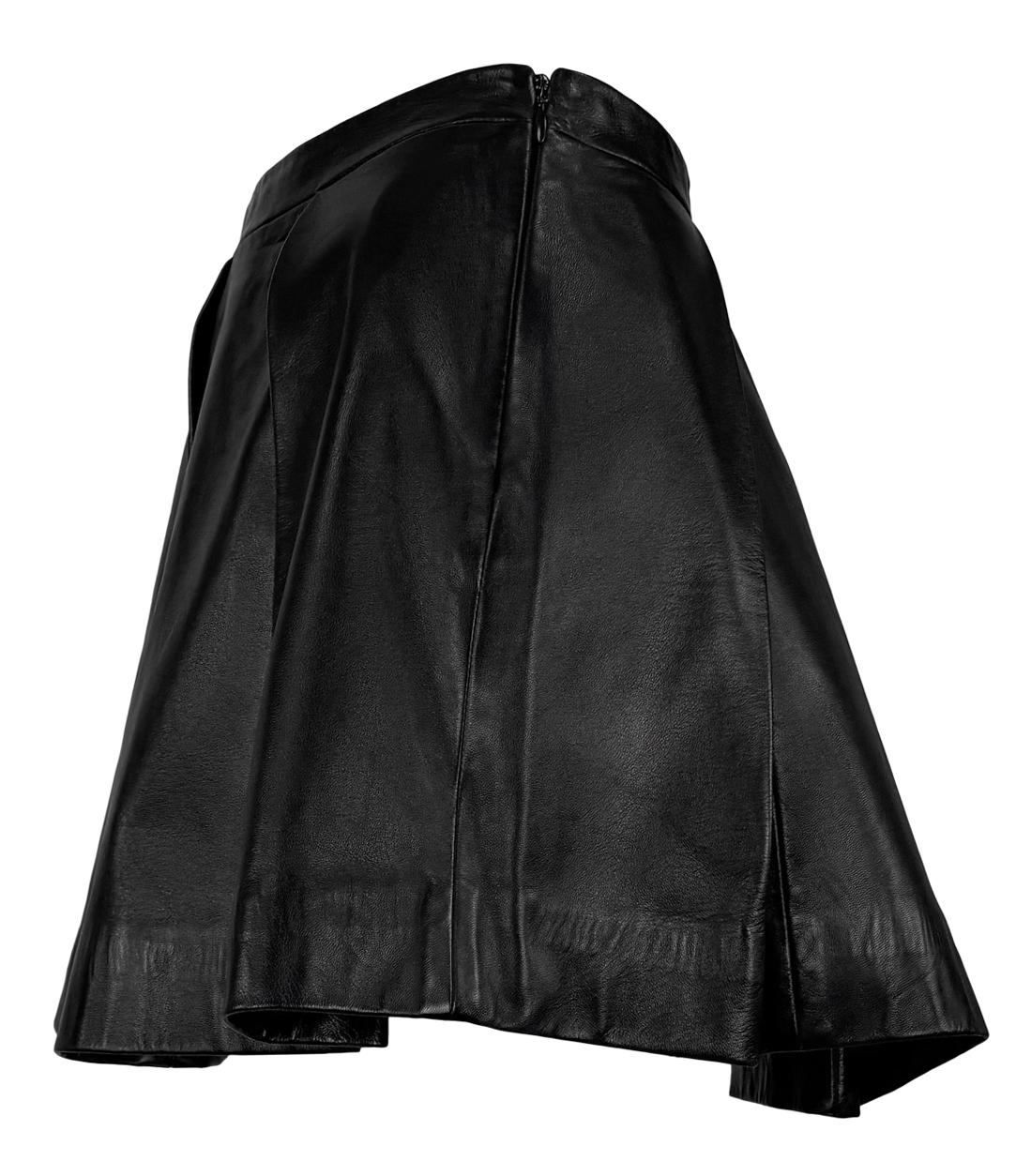 2000s Valentino Garavani Pleated Black Leather Flare Mini Skirt - RealList