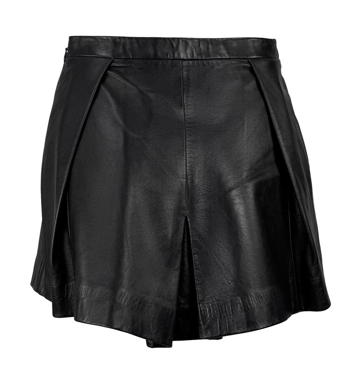 2000s Valentino Garavani Pleated Black Leather Flare Mini Skirt - RealList