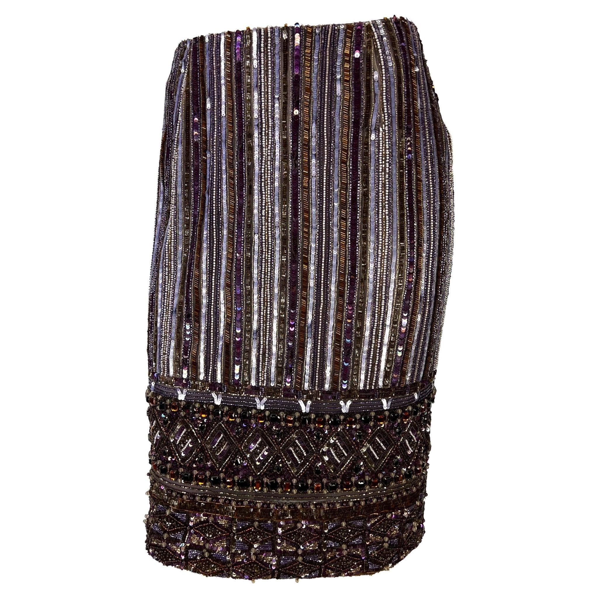 2000s Valentino Garavani Purple Heavily Beaded Crystal Pencil Skirt - RealList