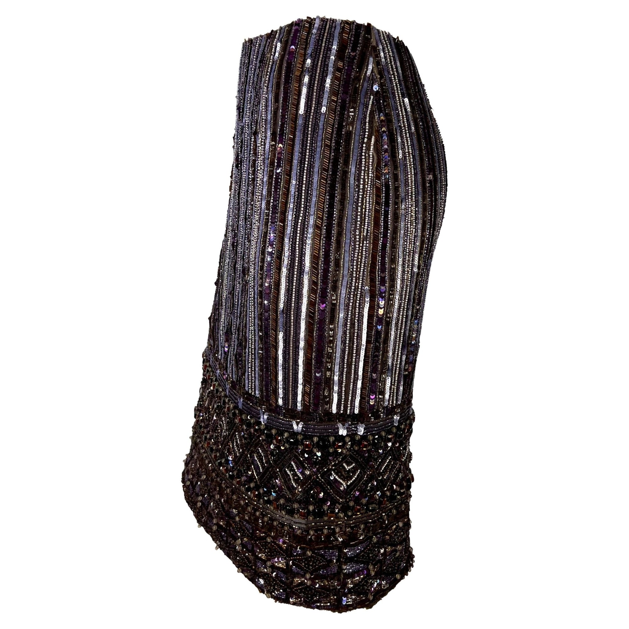 2000s Valentino Garavani Purple Heavily Beaded Crystal Pencil Skirt - RealList