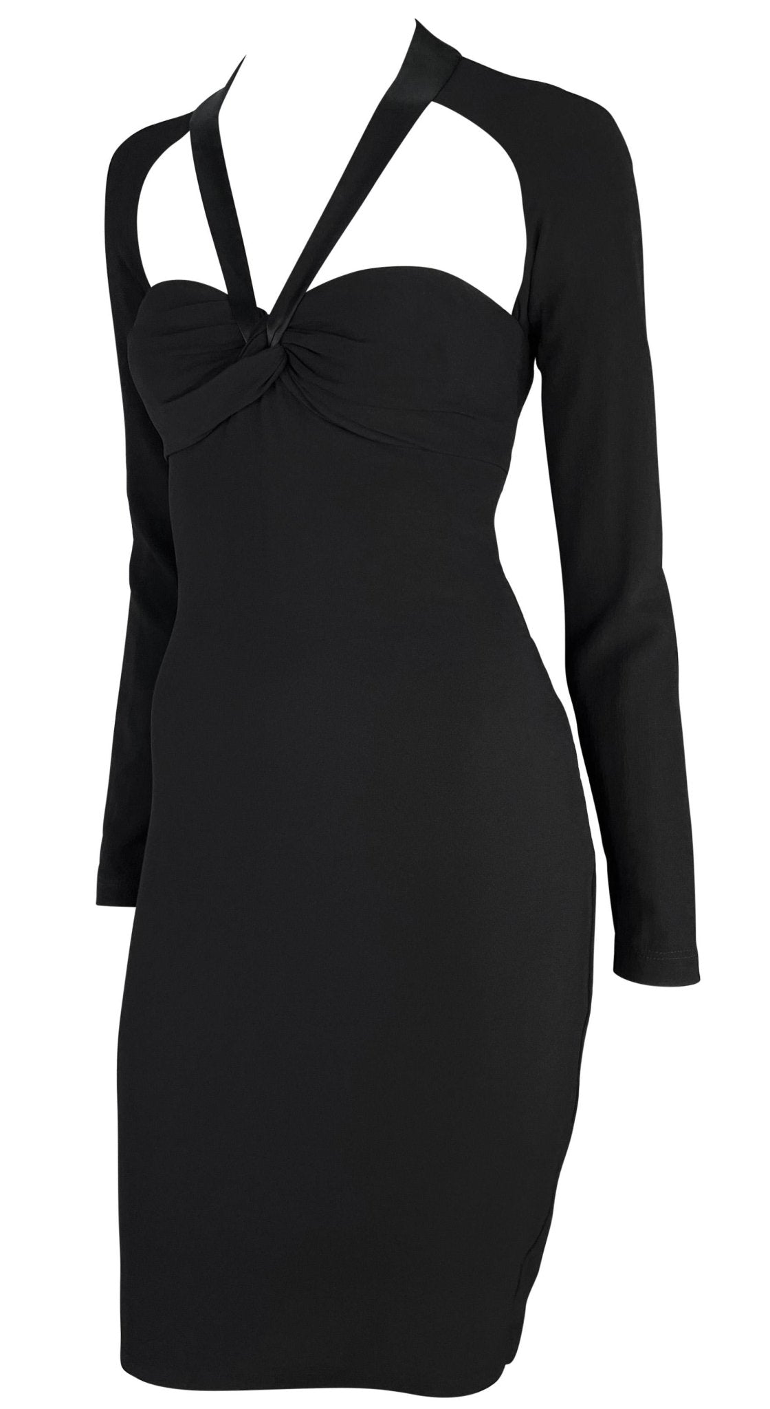 2000s Versace by Donatella Black Ribbon Halter Neck Medusa Cutout Dress - RealList