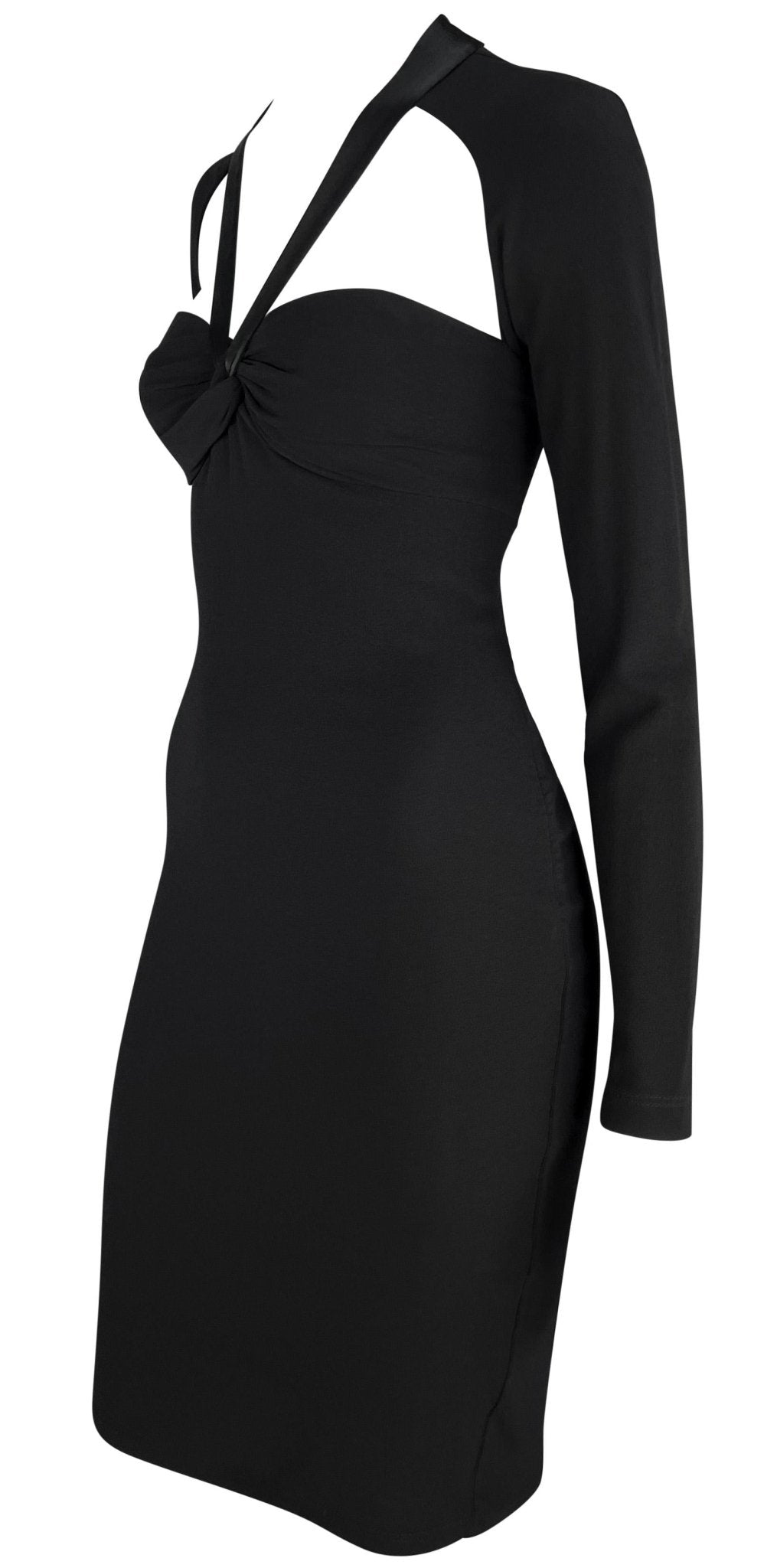 2000s Versace by Donatella Black Ribbon Halter Neck Medusa Cutout Dress - RealList