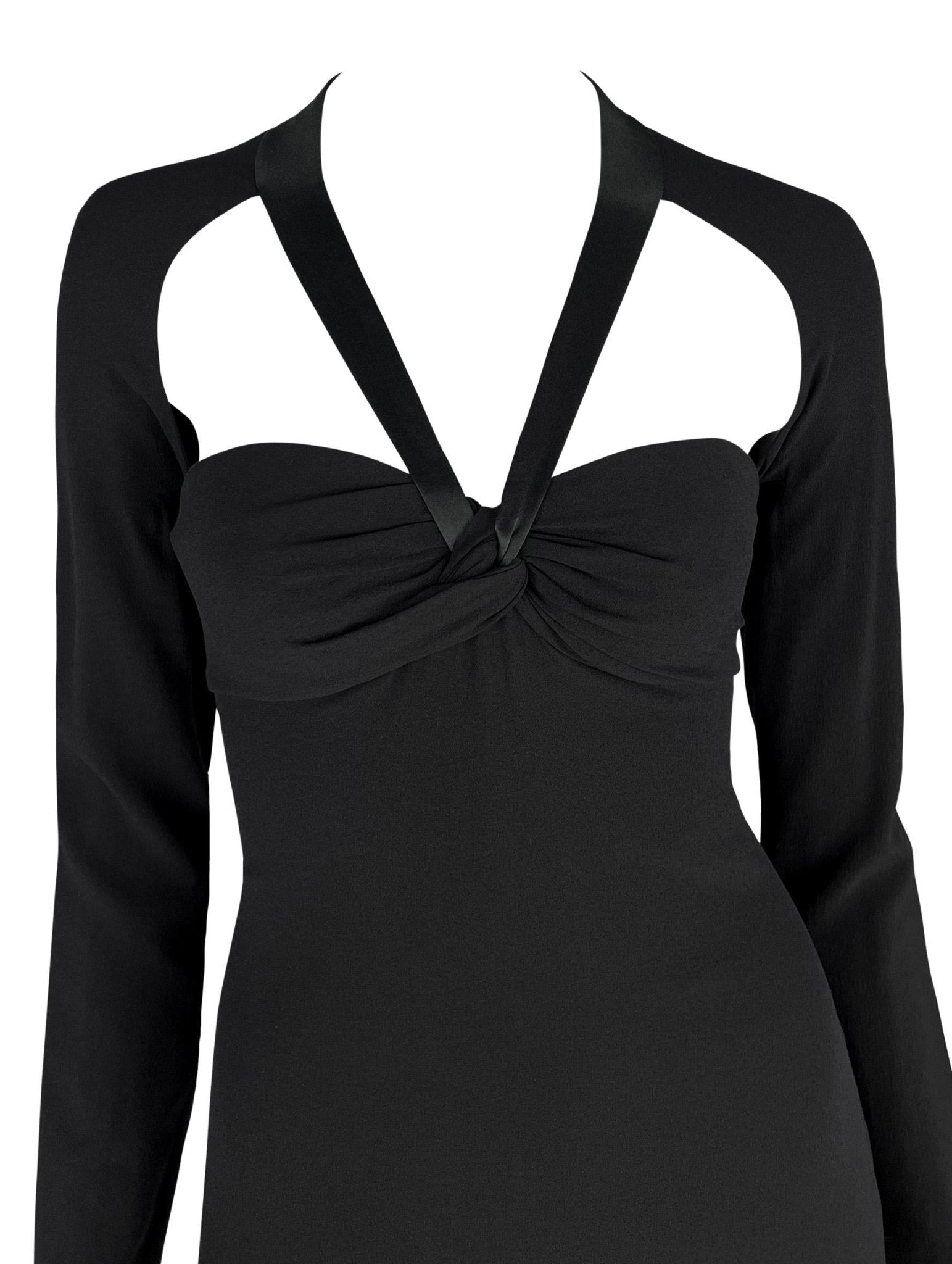 2000s Versace by Donatella Black Ribbon Halter Neck Medusa Cutout Dress - RealList