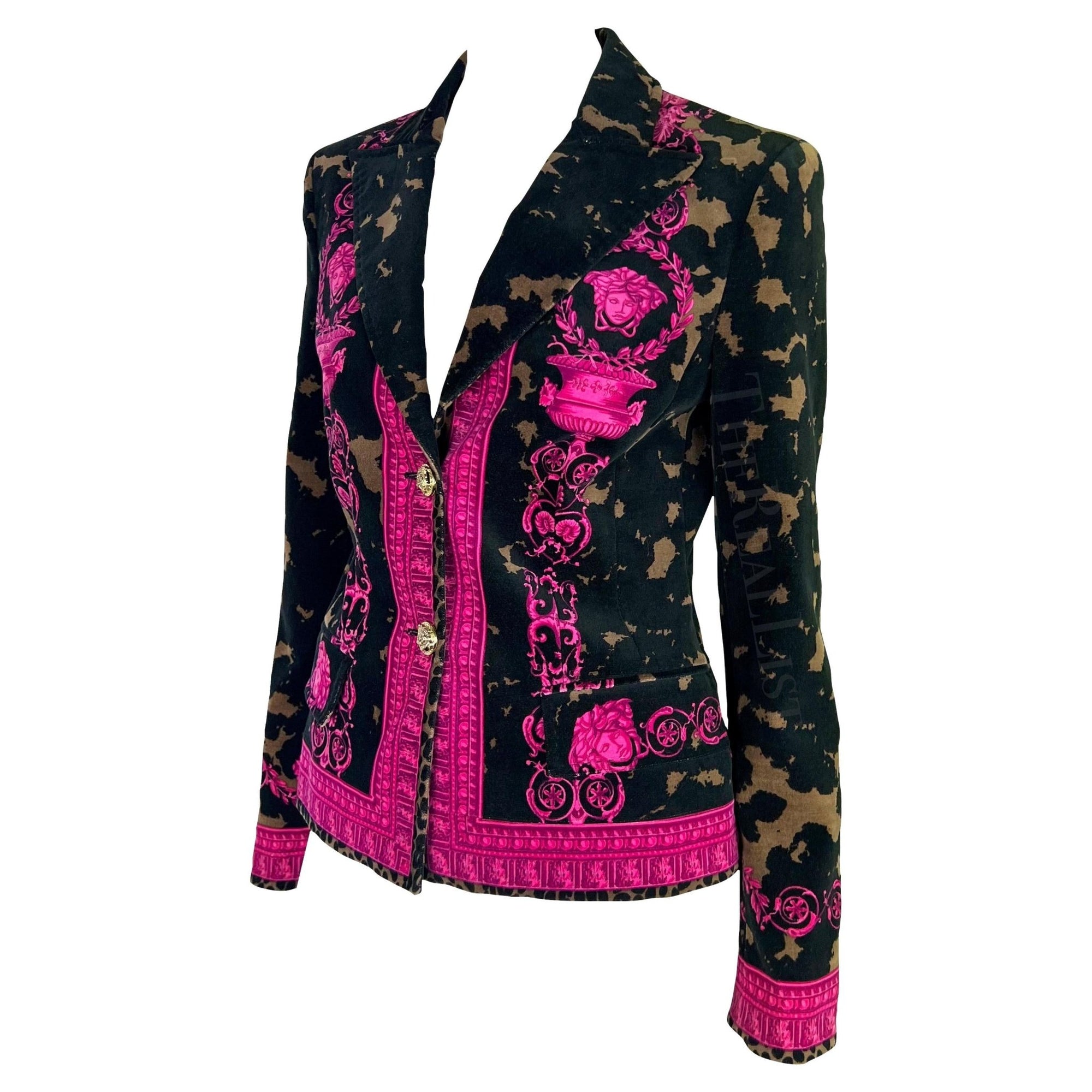2000s Versace by Donatella Brown Pink Velvet Baroque Medusa Blazer Jacket - RealList