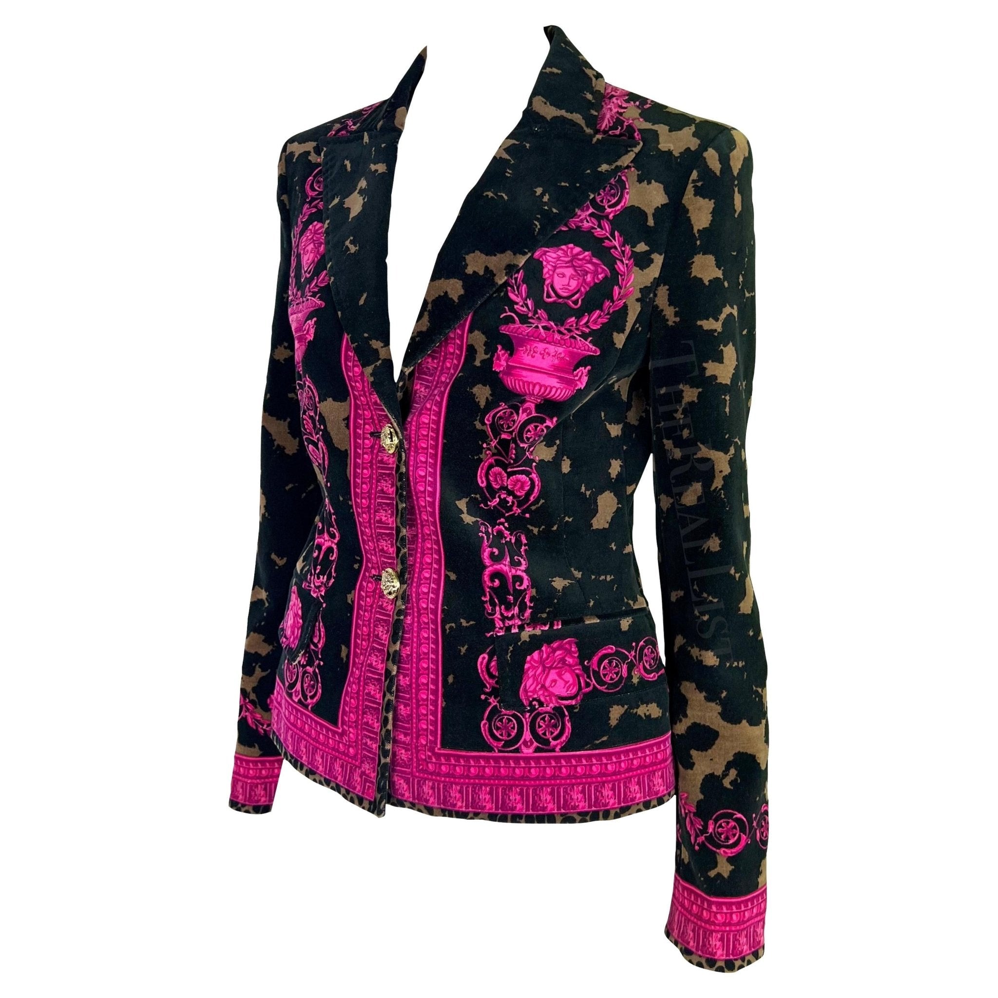 2000s Versace by Donatella Brown Pink Velvet Baroque Medusa Blazer Jacket - RealList