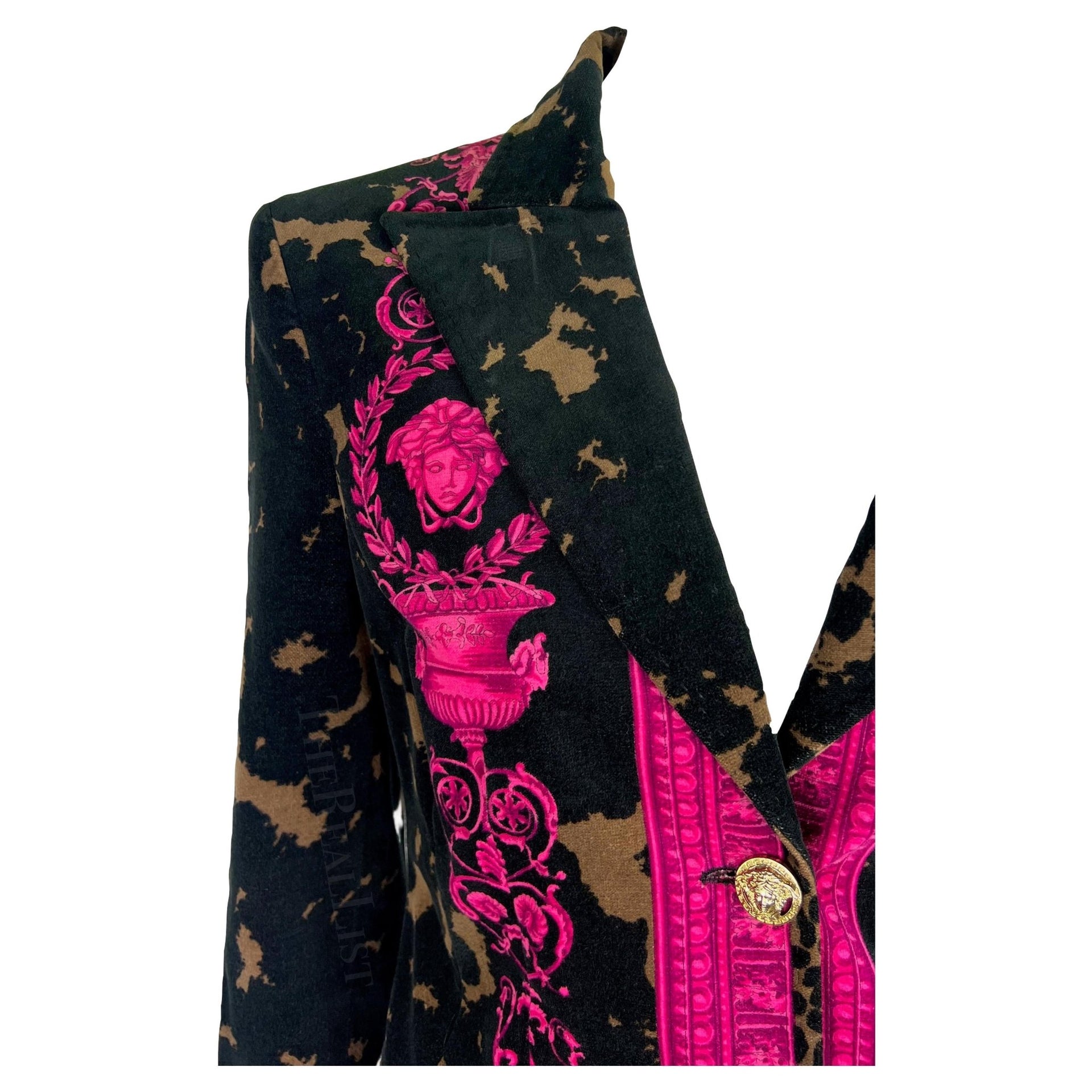2000s Versace by Donatella Brown Pink Velvet Baroque Medusa Blazer Jacket - RealList
