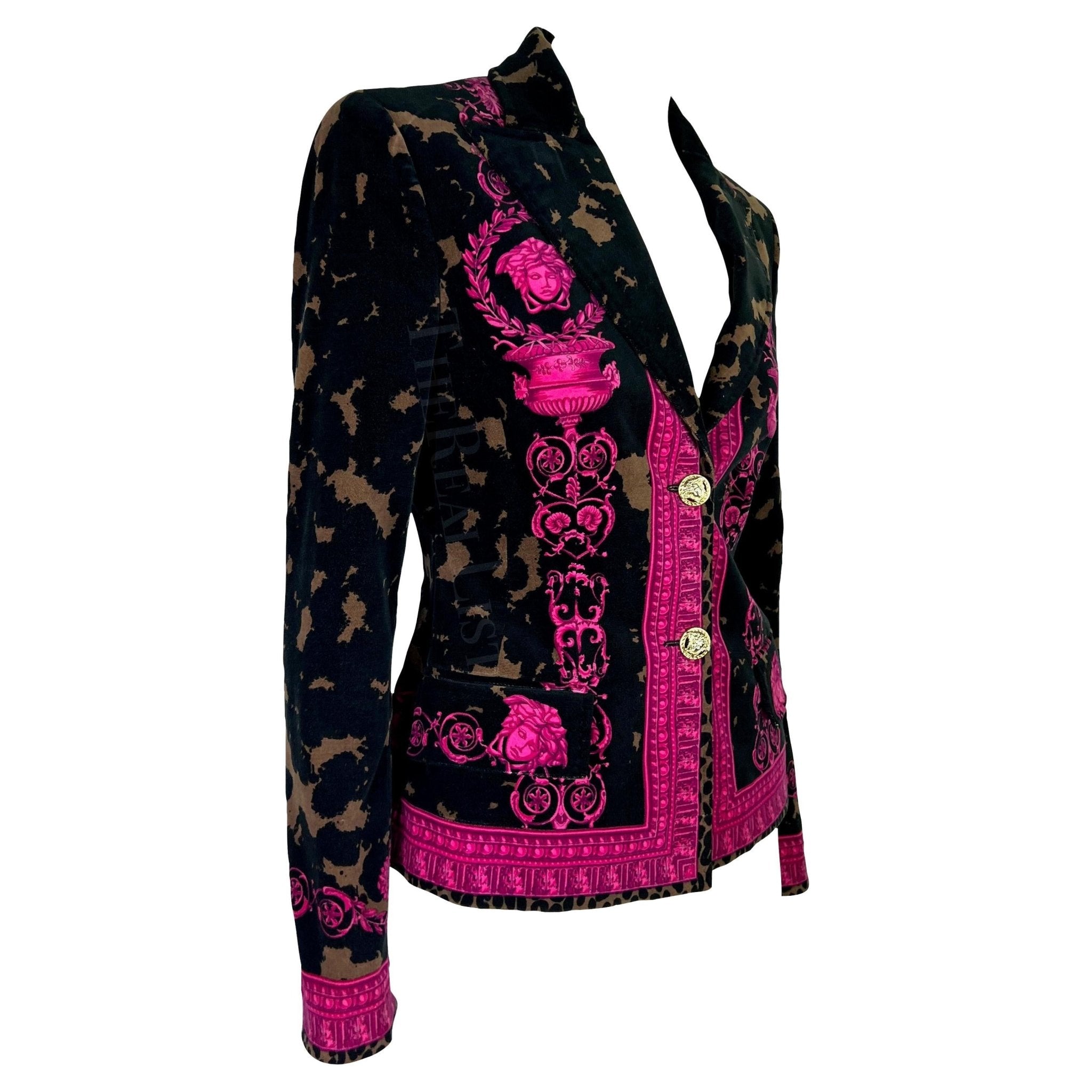 2000s Versace by Donatella Brown Pink Velvet Baroque Medusa Blazer Jacket - RealList