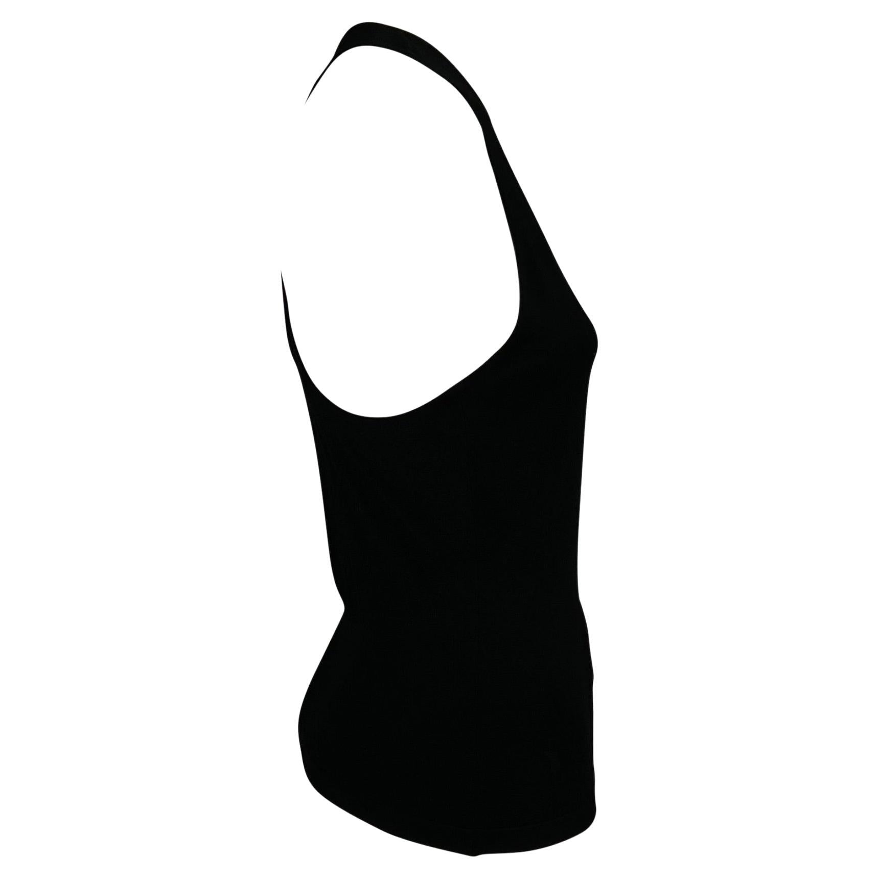 2000s Versace by Donatella Gold Sequin DV Logo Black Stretch Racerback Tank Top Y2K - RealList