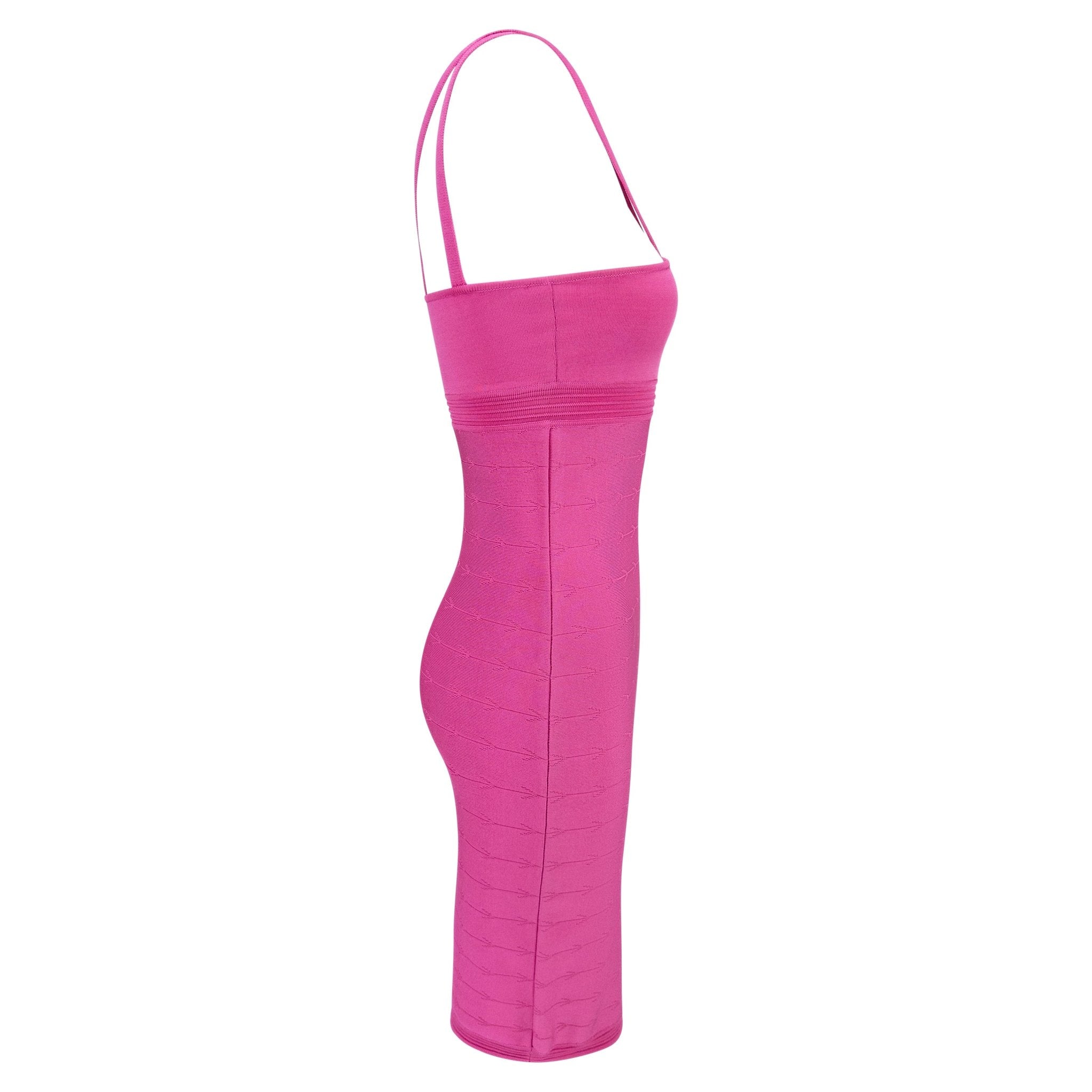 2000s Versace by Donatella Hot Pink Textured Bodycon Multi - Strap Dress - RealList