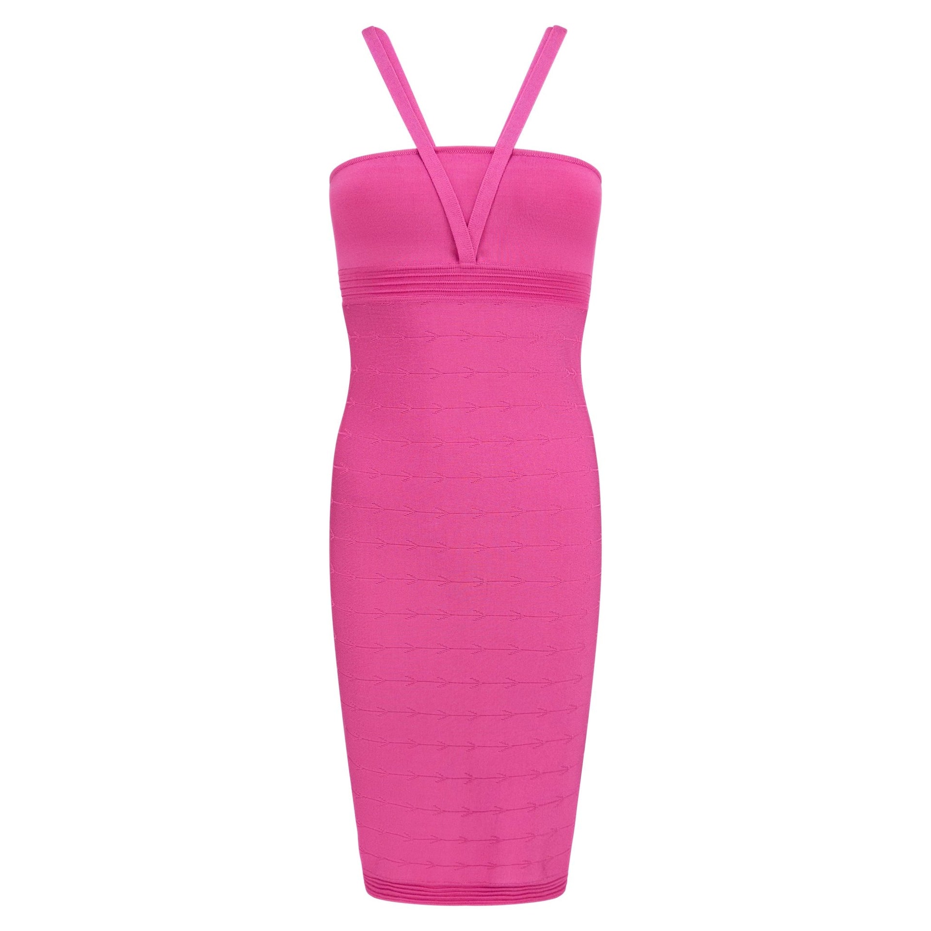 2000s Versace by Donatella Hot Pink Textured Bodycon Multi - Strap Dress - RealList
