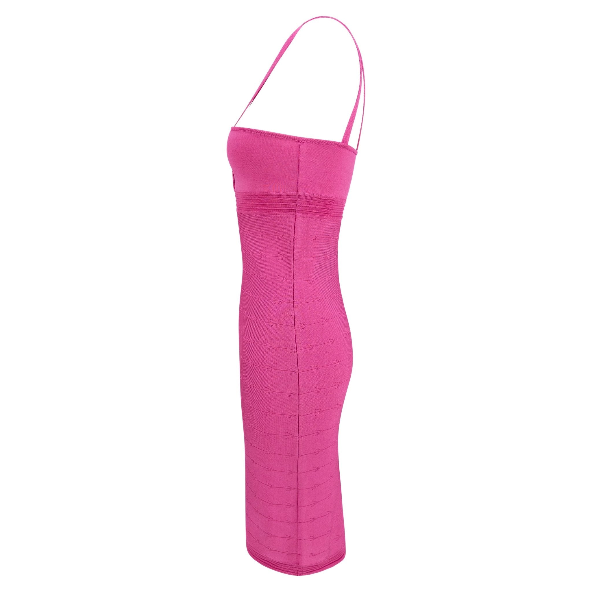 2000s Versace by Donatella Hot Pink Textured Bodycon Multi - Strap Dress - RealList