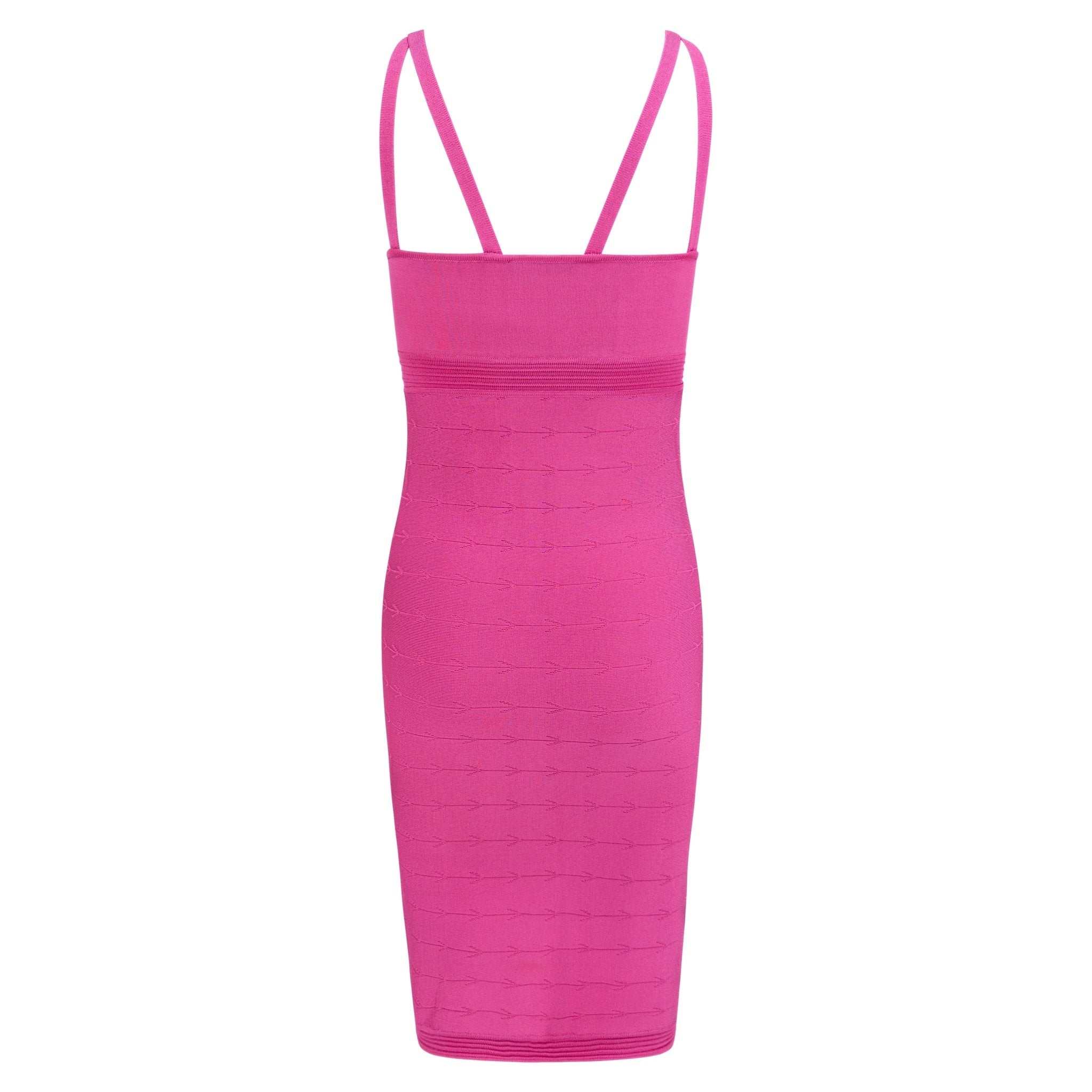 2000s Versace by Donatella Hot Pink Textured Bodycon Multi - Strap Dress - RealList