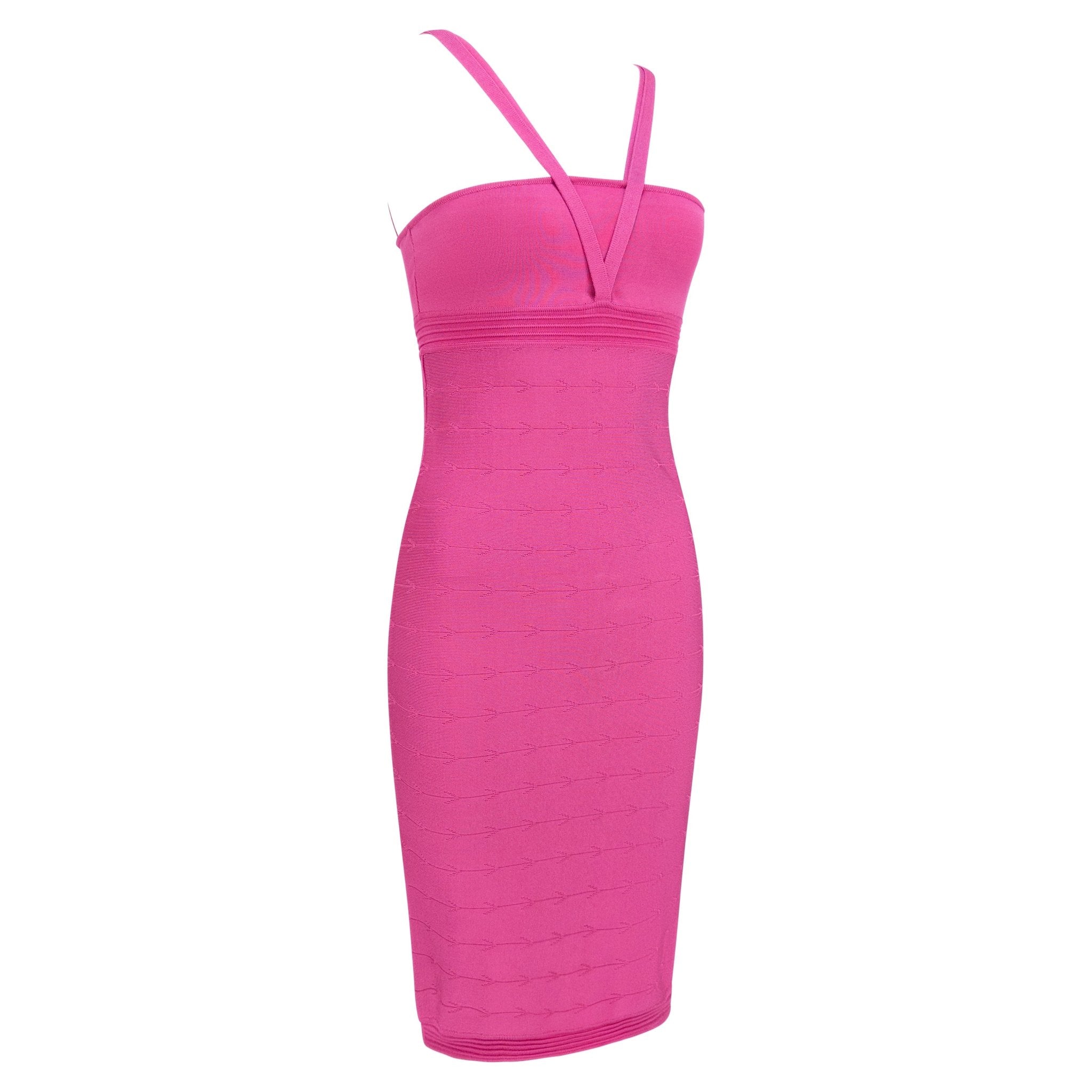 2000s Versace by Donatella Hot Pink Textured Bodycon Multi - Strap Dress - RealList
