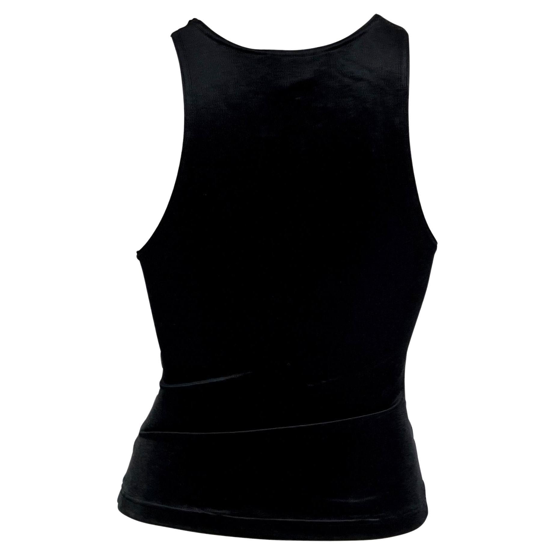 2000s Versace by Donatella Rhinestone Monogram Logo Black Velvet Stretch Tank Top - RealList