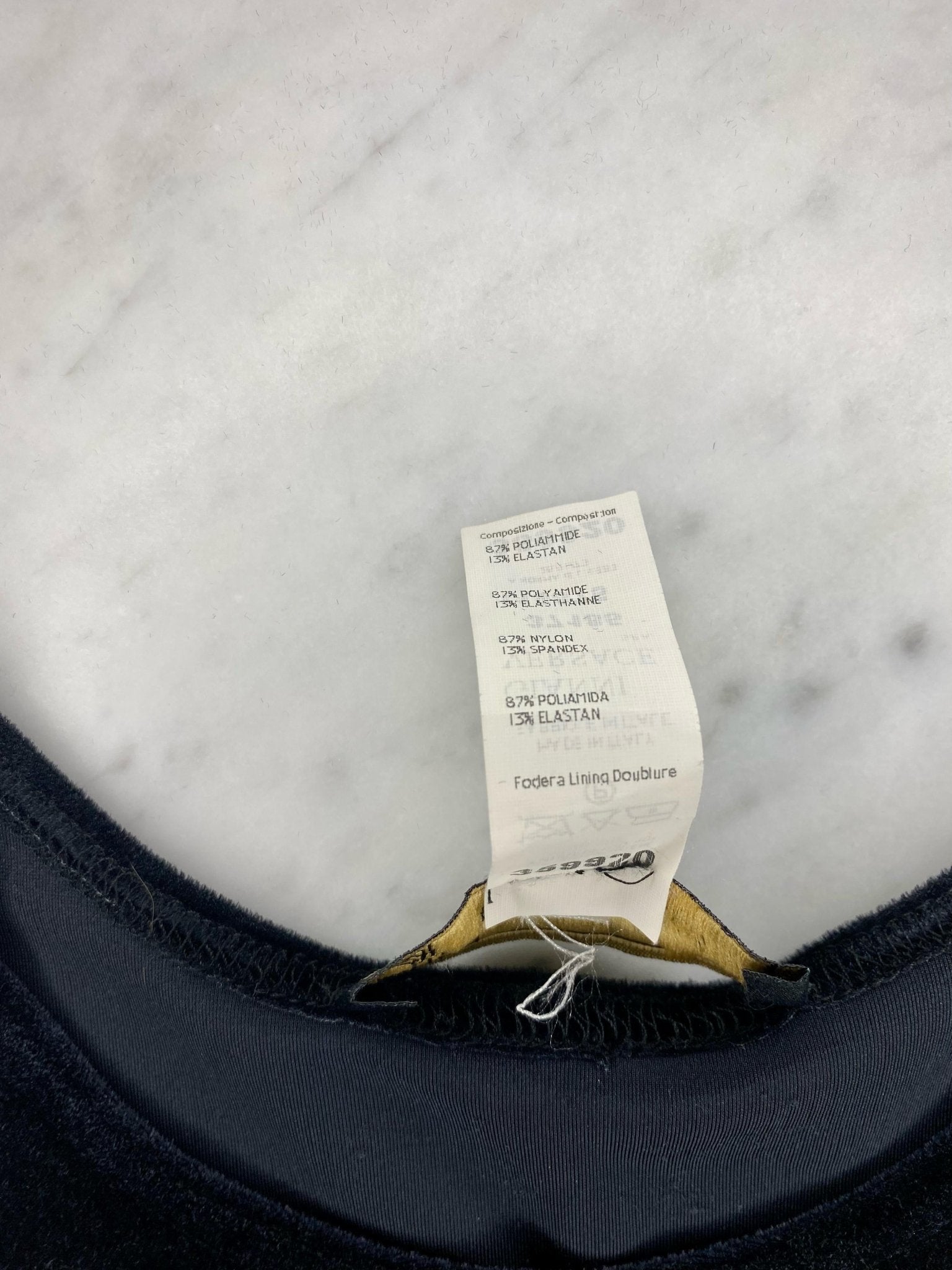 2000s Versace by Donatella Rhinestone Monogram Logo Black Velvet Stretch Tank Top - RealList