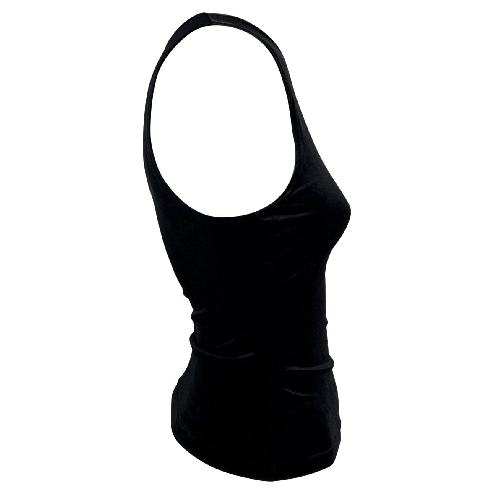 2000s Versace by Donatella Rhinestone Monogram Logo Black Velvet Stretch Tank Top - RealList