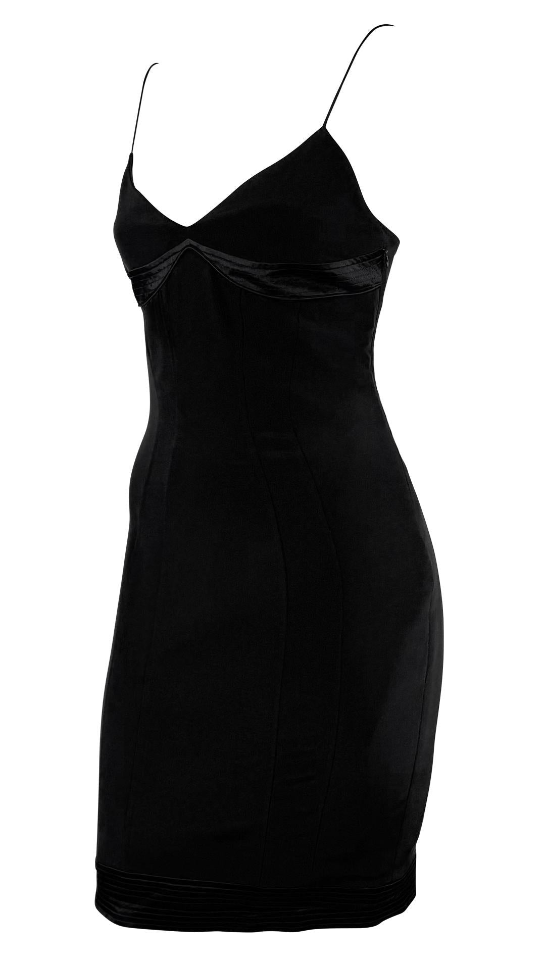 2000s Yigal Azrouël Black Satin Trim Hourglass Panel Slip Dress - RealList