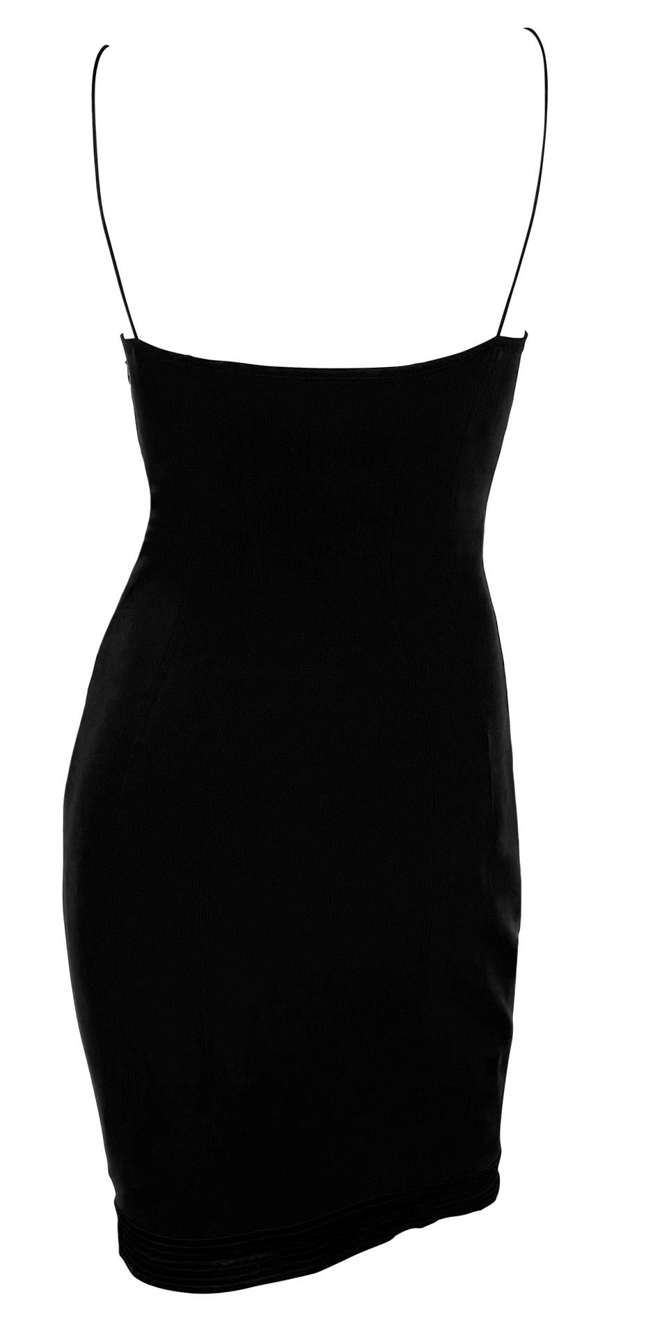 2000s Yigal Azrouël Black Satin Trim Hourglass Panel Slip Dress - RealList