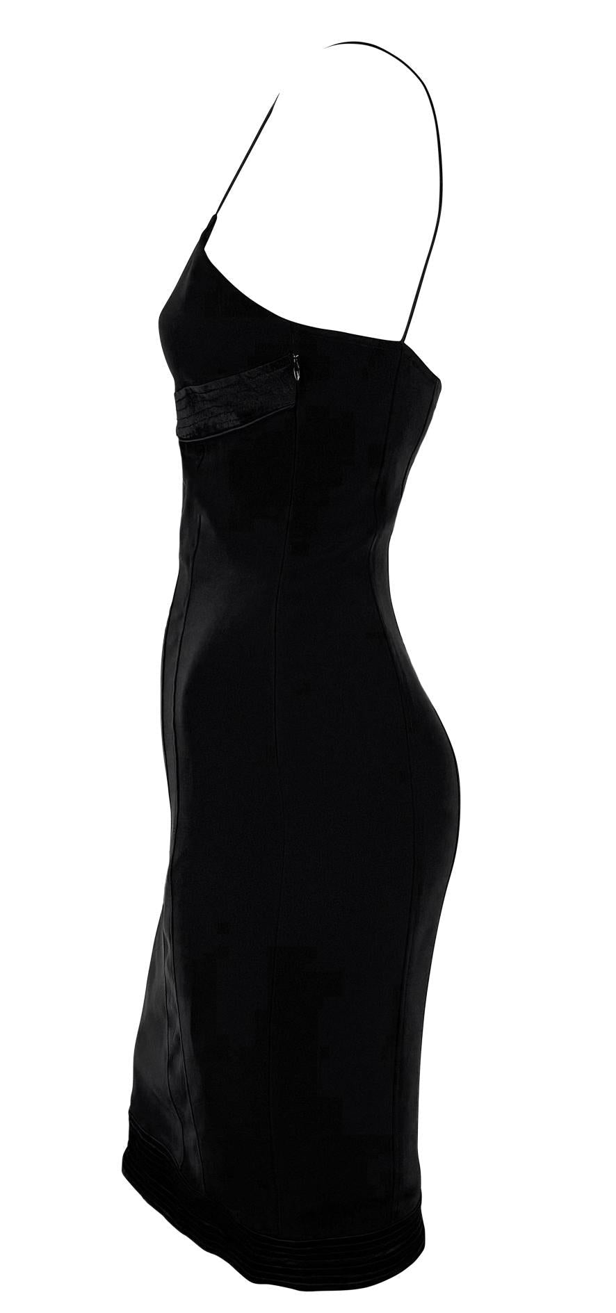 2000s Yigal Azrouël Black Satin Trim Hourglass Panel Slip Dress - RealList