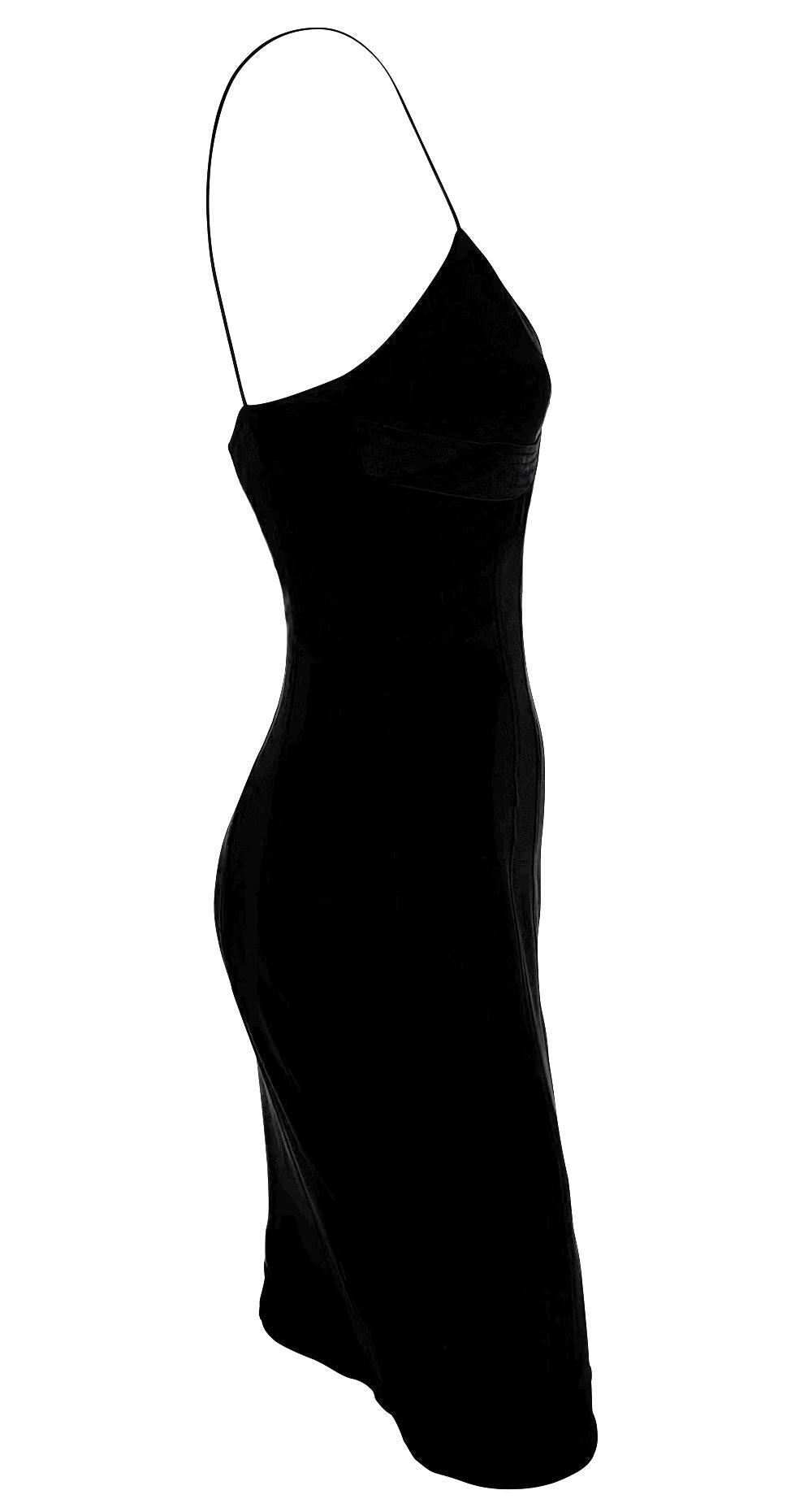 2000s Yigal Azrouël Black Satin Trim Hourglass Panel Slip Dress - RealList