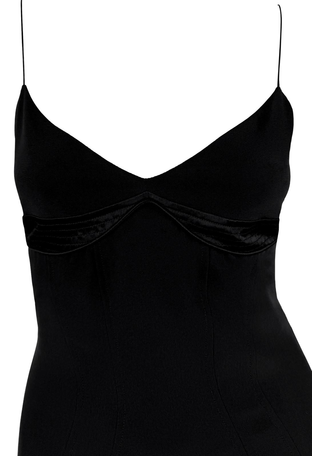 2000s Yigal Azrouël Black Satin Trim Hourglass Panel Slip Dress - RealList