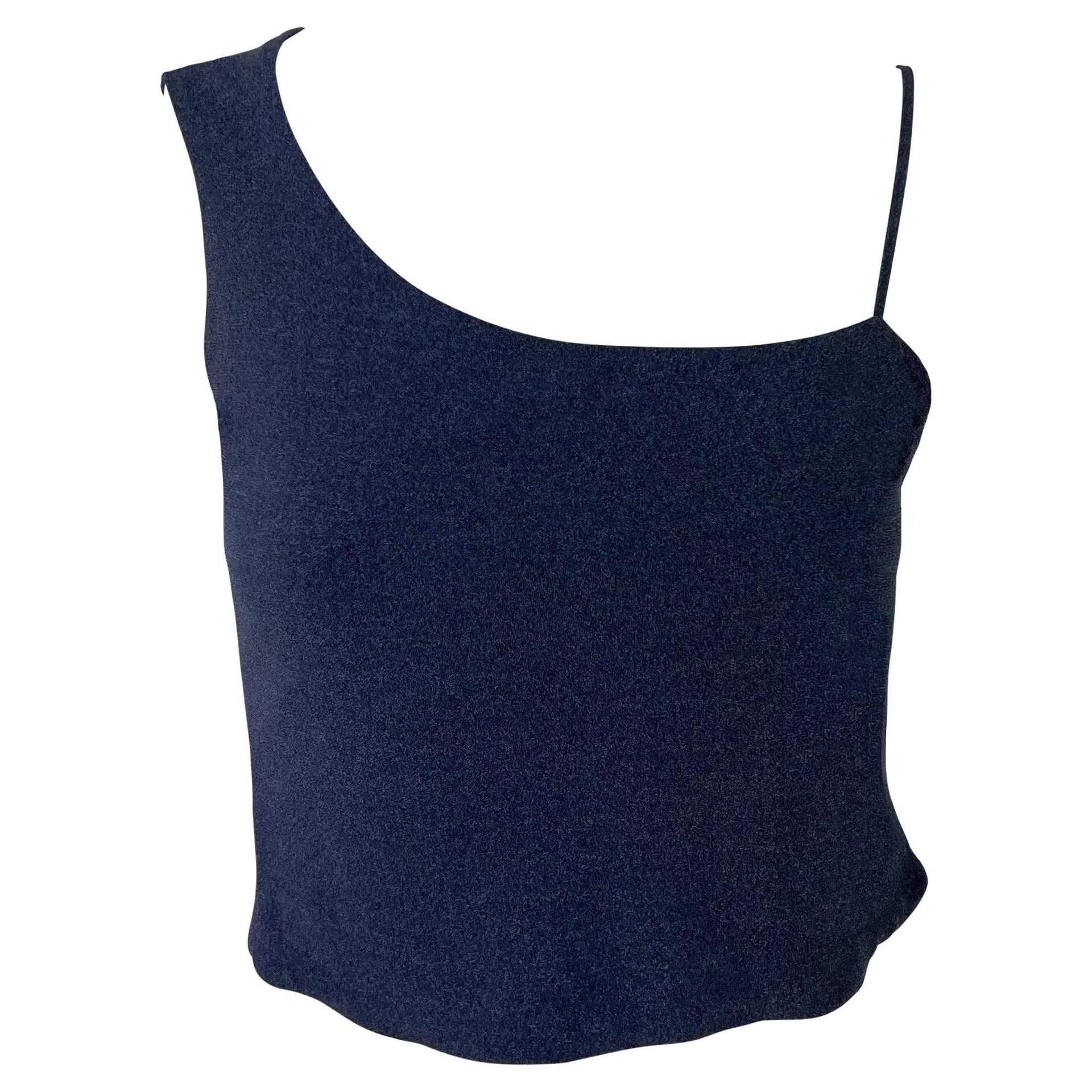 2000s Yigal Azrouël Blue Bodycon Asymmetric Cropped Tank Top - RealList