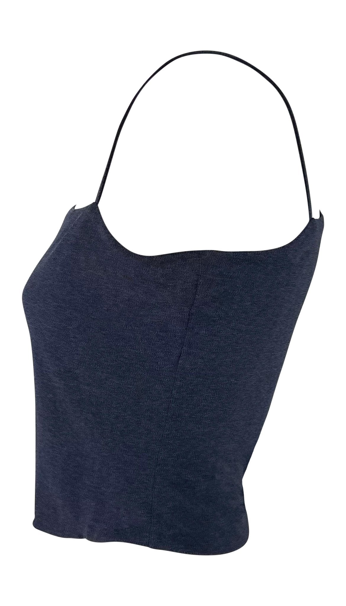 2000s Yigal Azrouël Blue Bodycon Asymmetric Cropped Tank Top - RealList