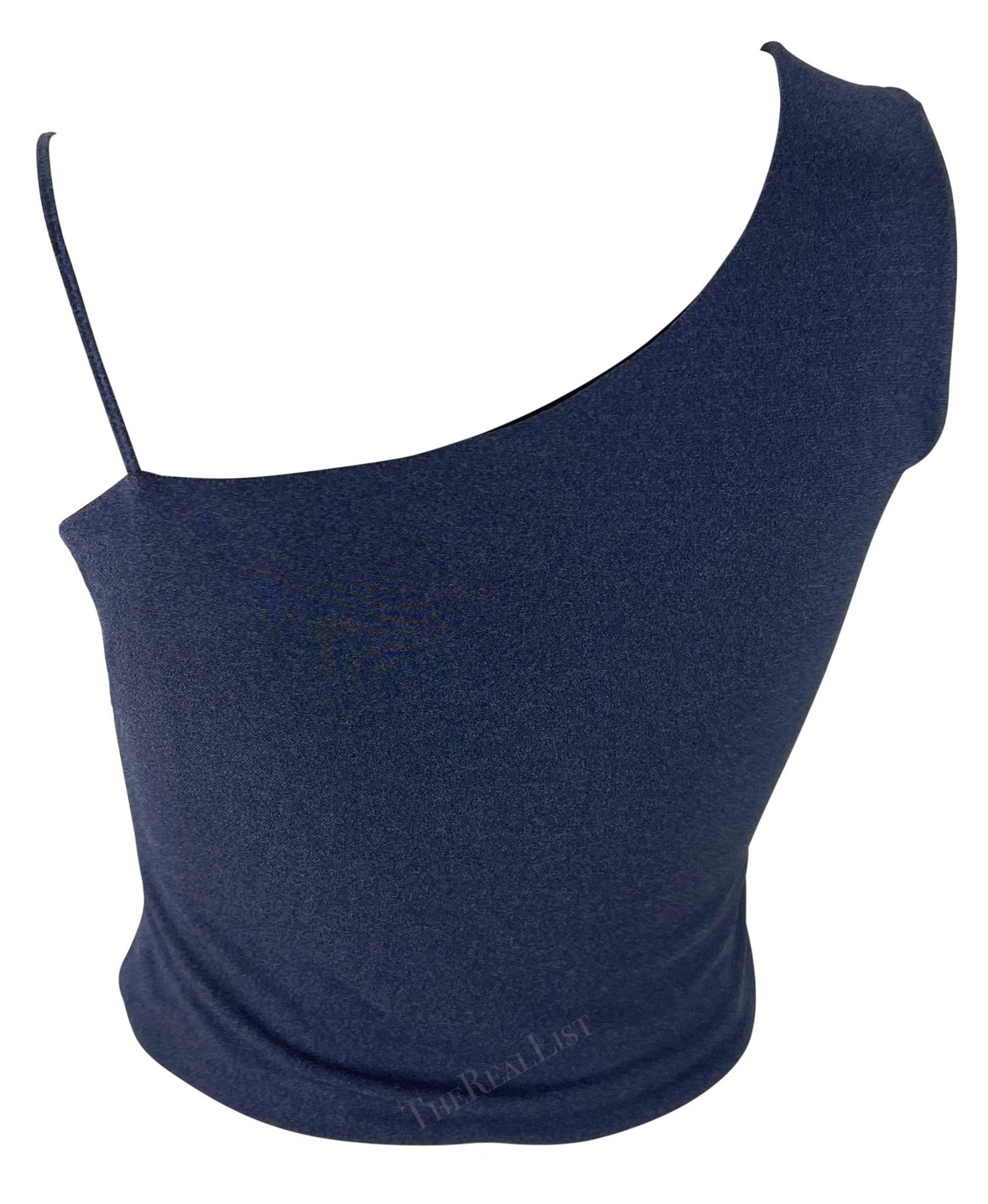 2000s Yigal Azrouël Blue Bodycon Asymmetric Cropped Tank Top - RealList
