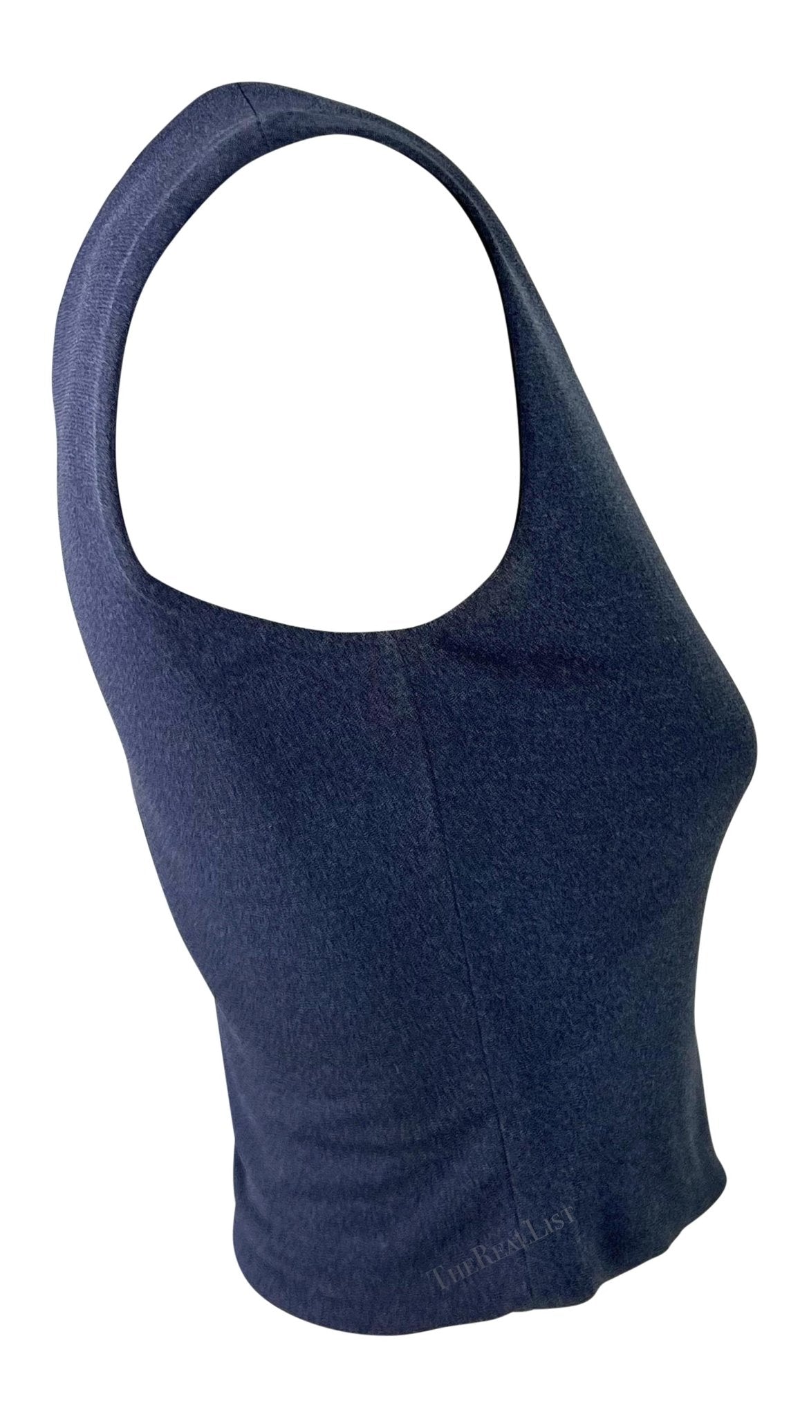 2000s Yigal Azrouël Blue Bodycon Asymmetric Cropped Tank Top - RealList