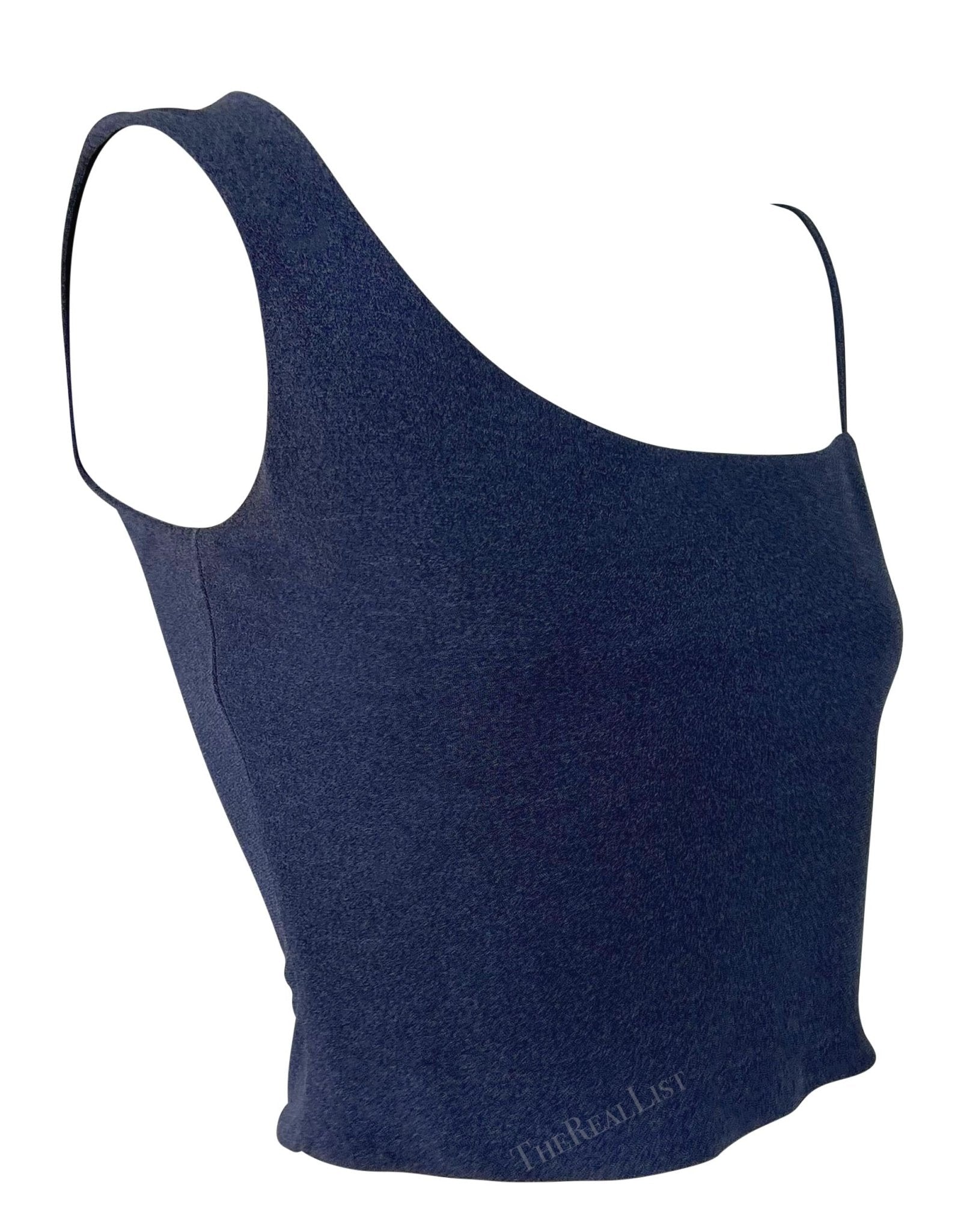 2000s Yigal Azrouël Blue Bodycon Asymmetric Cropped Tank Top - RealList