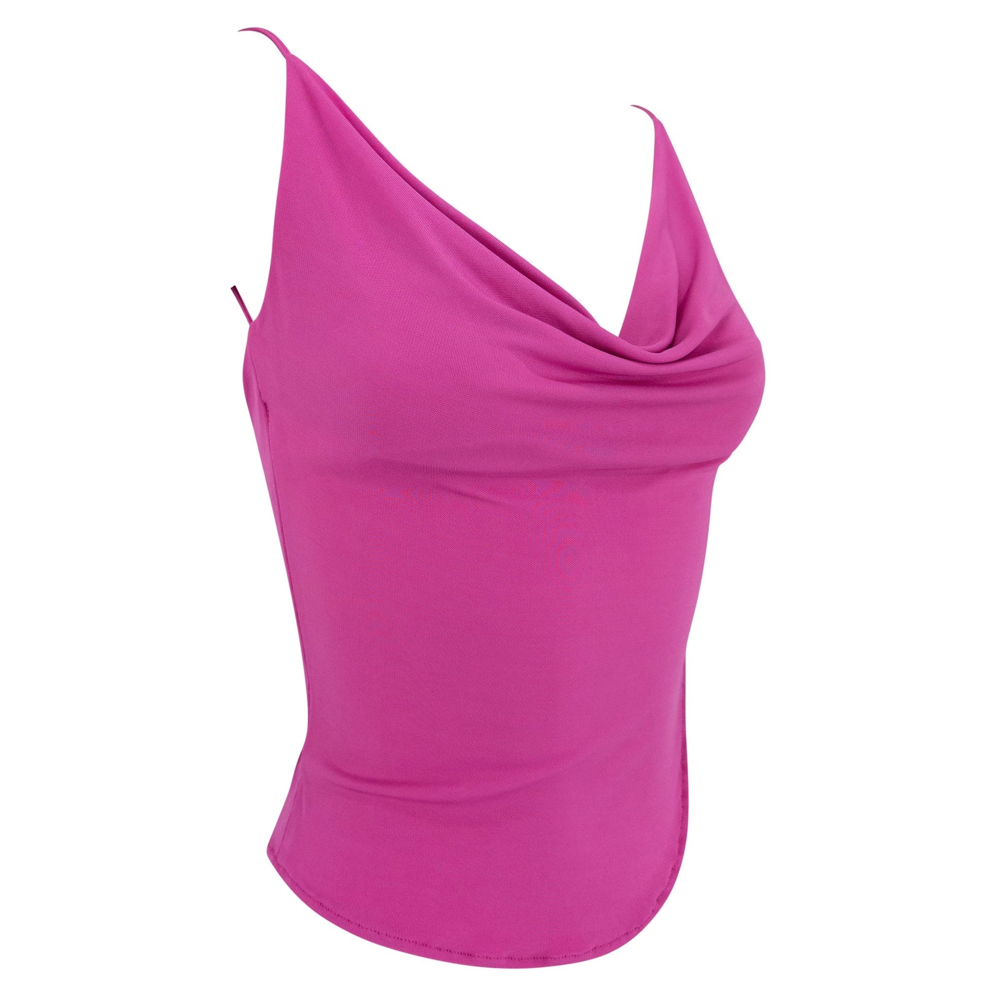 2000s Yigal Azrouël Hot Pink Viscose Slashed Cowl Neck Tank Top - RealList