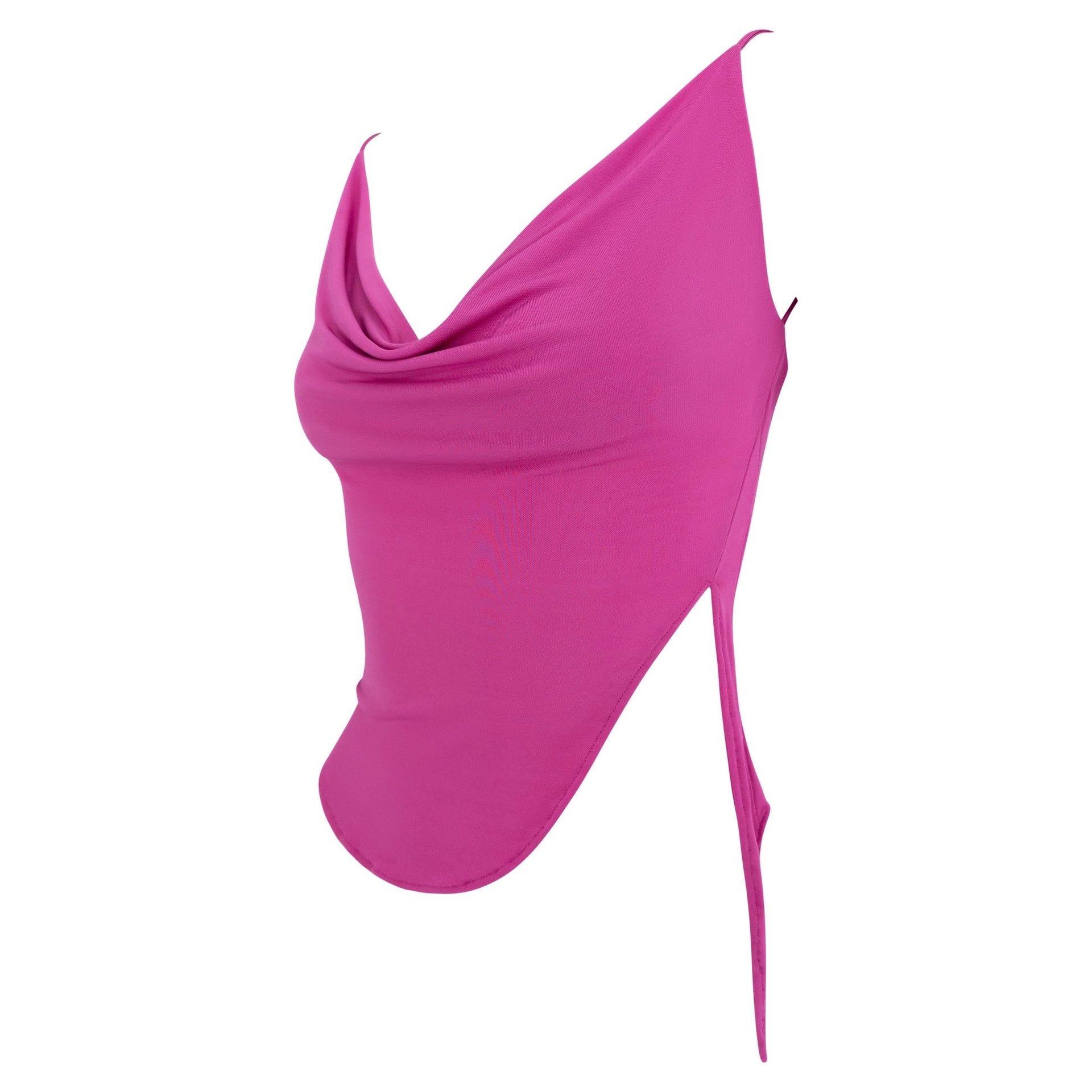 2000s Yigal Azrouël Hot Pink Viscose Slashed Cowl Neck Tank Top - RealList