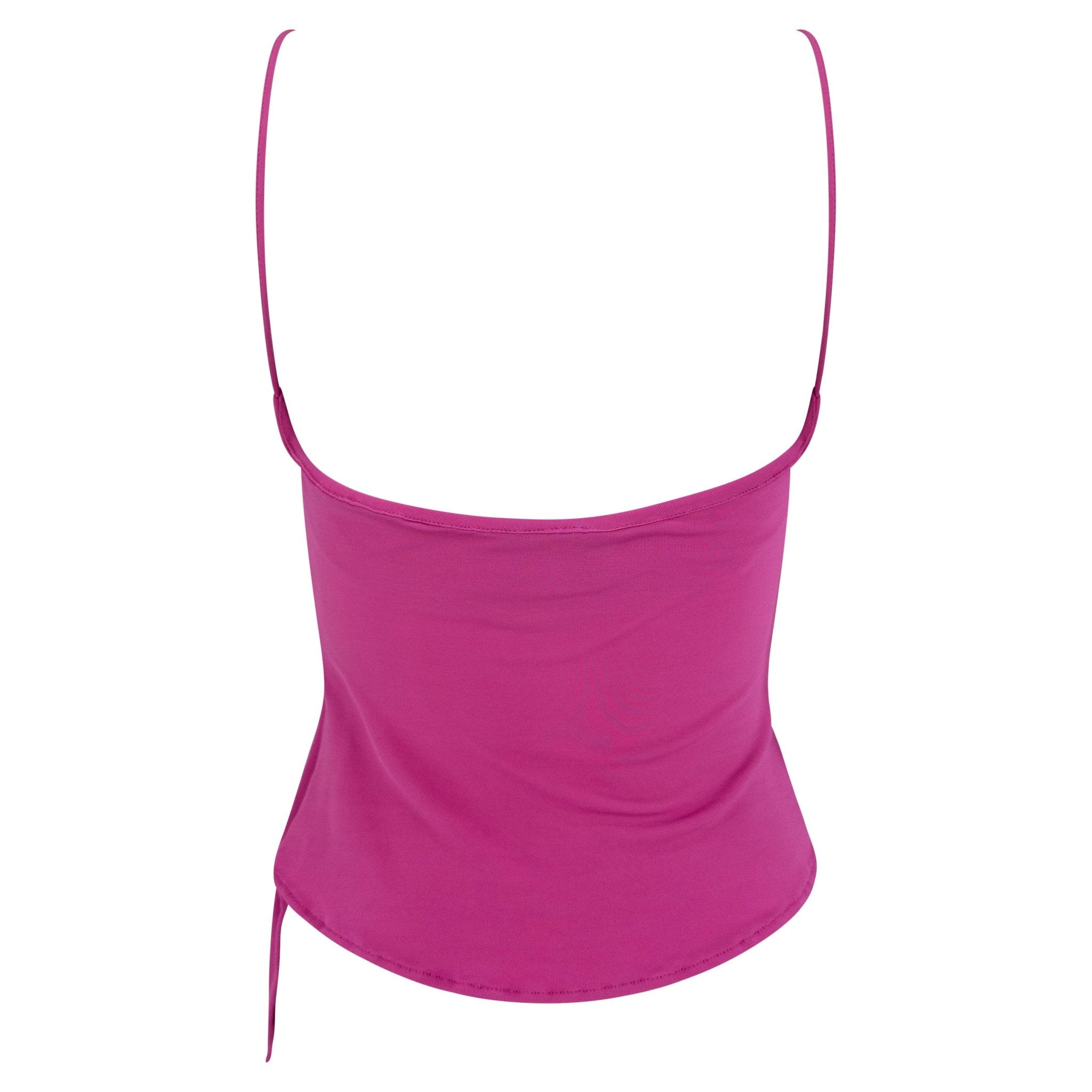 2000s Yigal Azrouël Hot Pink Viscose Slashed Cowl Neck Tank Top - RealList