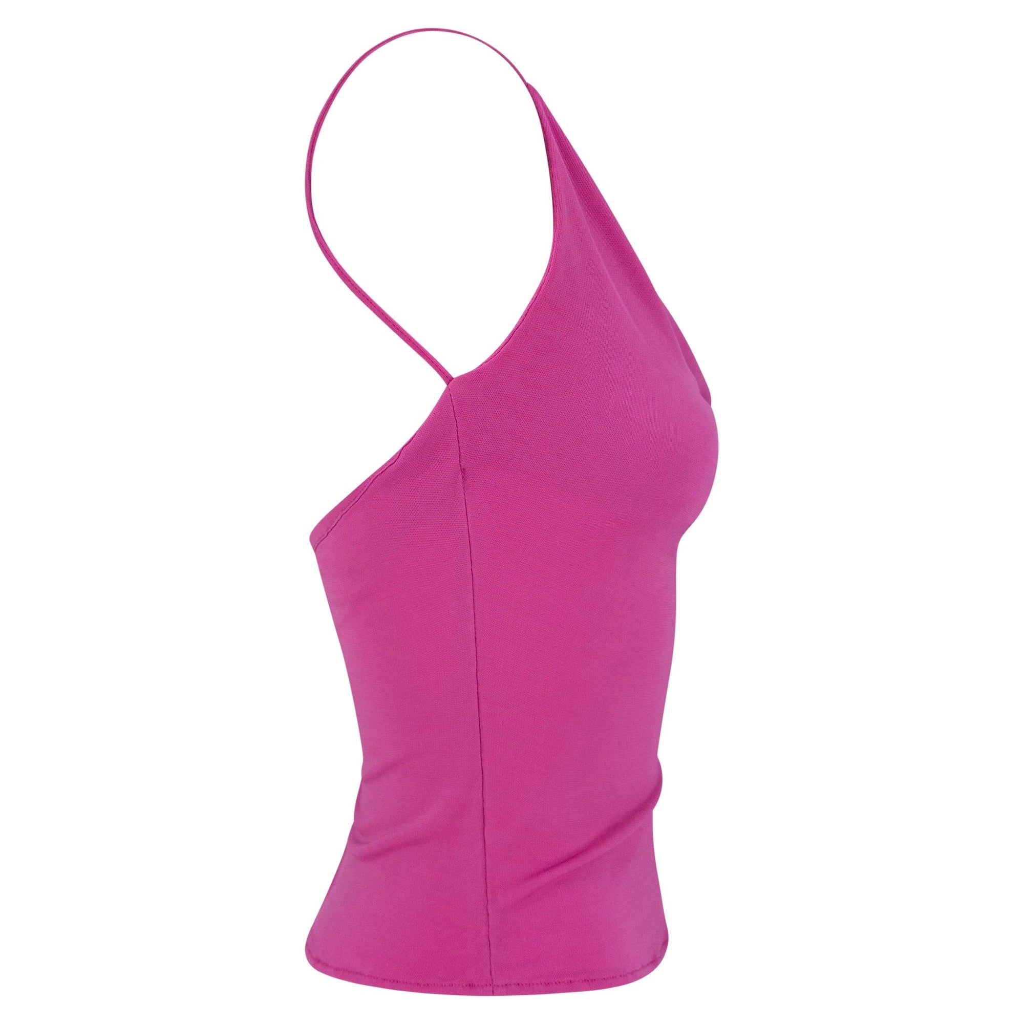 2000s Yigal Azrouël Hot Pink Viscose Slashed Cowl Neck Tank Top - RealList