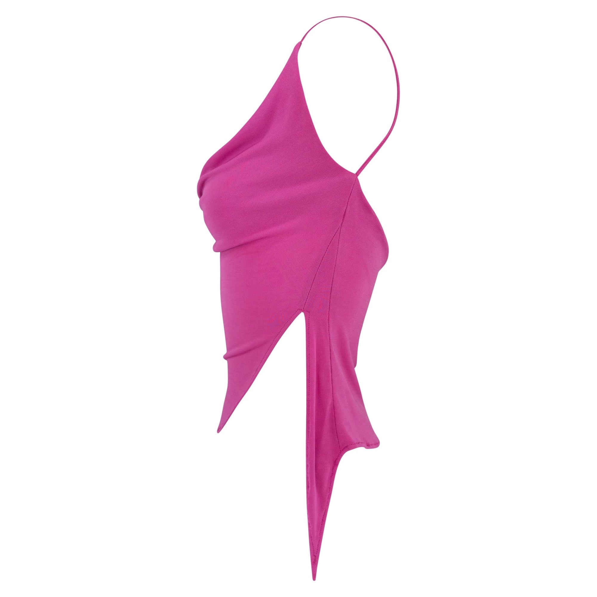 2000s Yigal Azrouël Hot Pink Viscose Slashed Cowl Neck Tank Top - RealList