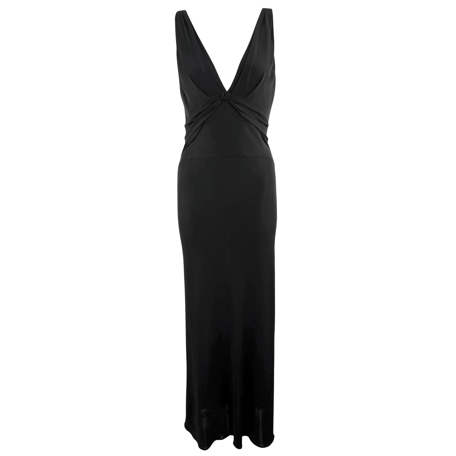 2000s Yigal Azrouël Semi - Sheer Black Bodycon Chiffon Trim Plunging Gown - RealList