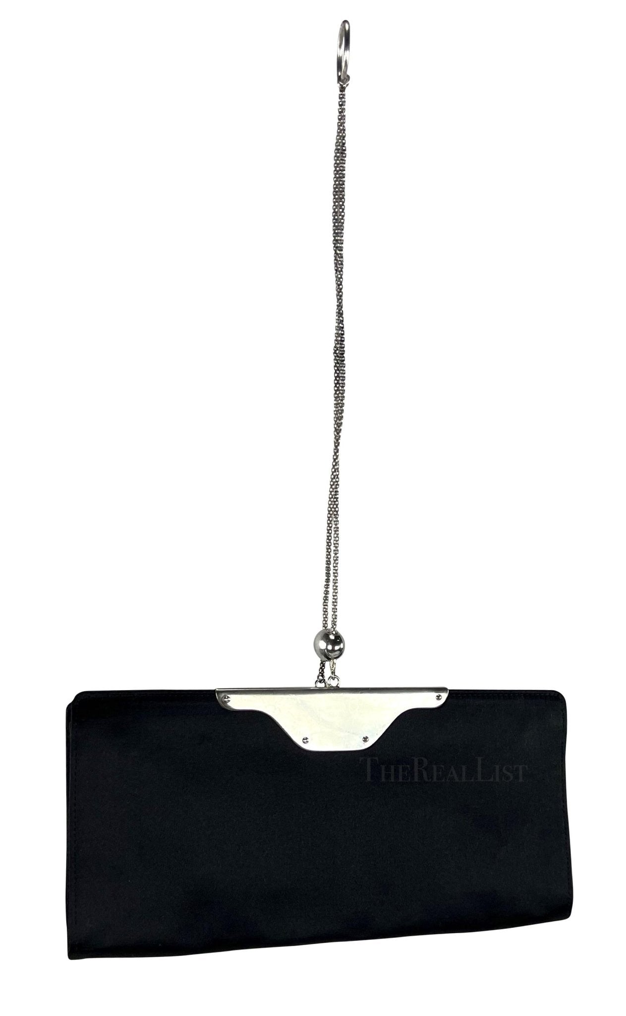 2000s Yves Saint Laurent Black Satin Sterling Silver Ring Evening Clutch - RealList