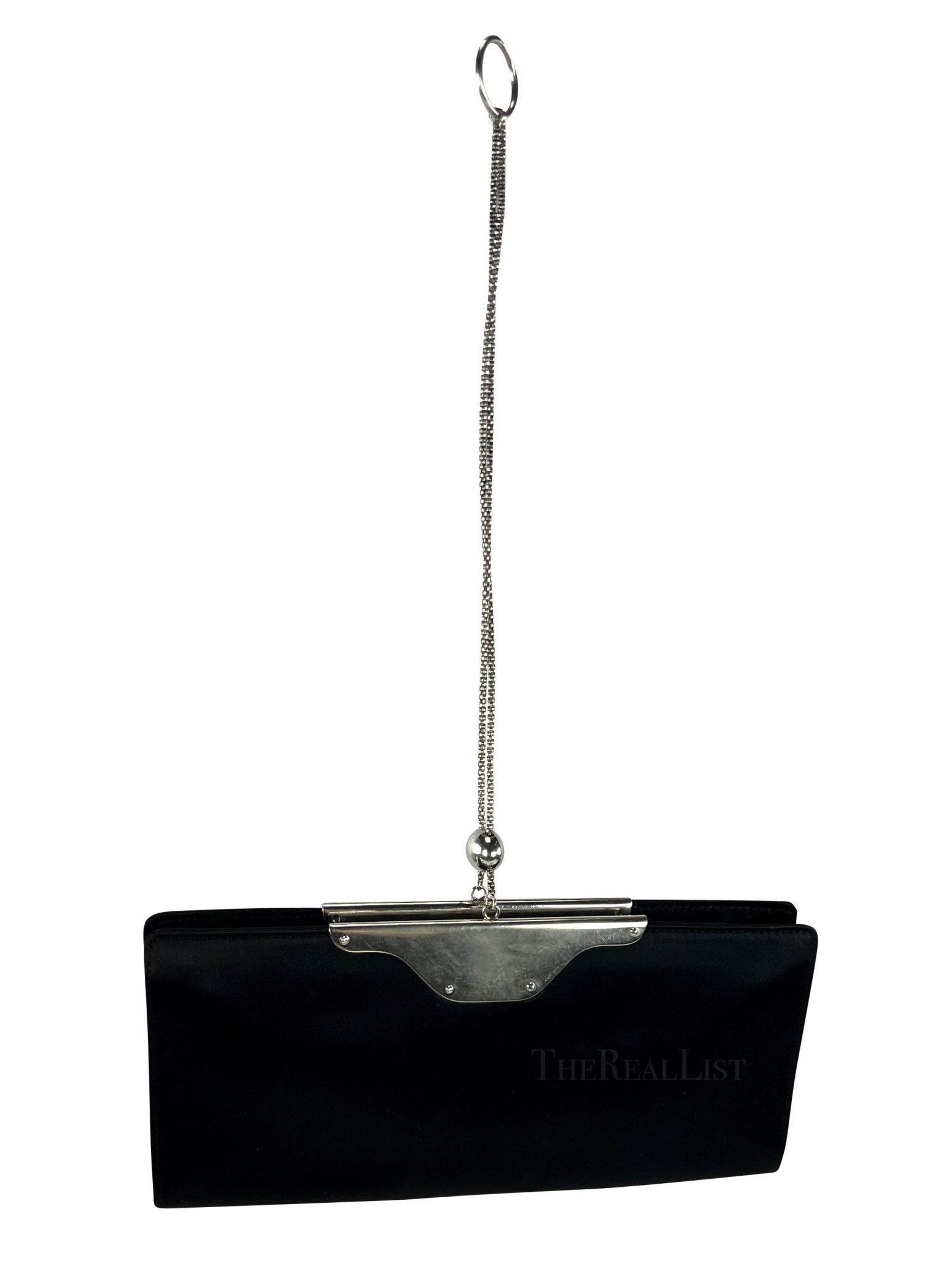 2000s Yves Saint Laurent Black Satin Sterling Silver Ring Evening Clutch - RealList