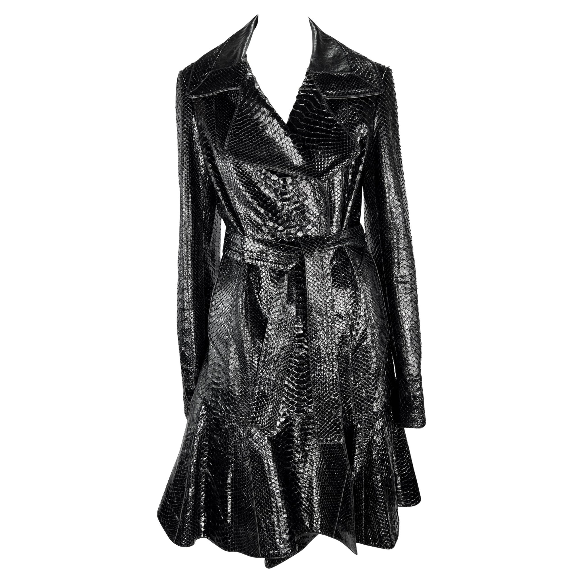 2000s Yves Saint Laurent by Tom Ford Black Python Skin Flared Hem Coat - RealList