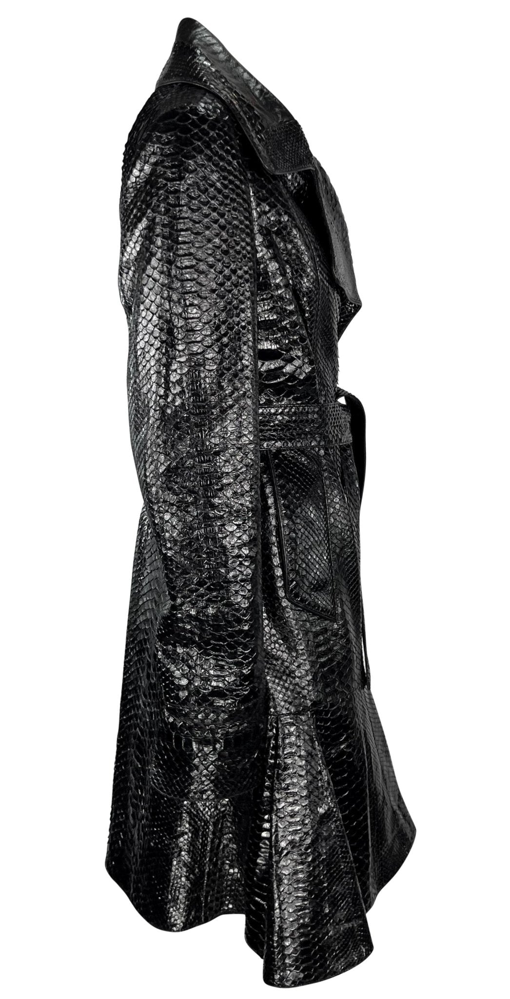 2000s Yves Saint Laurent by Tom Ford Black Python Skin Flared Hem Coat - RealList