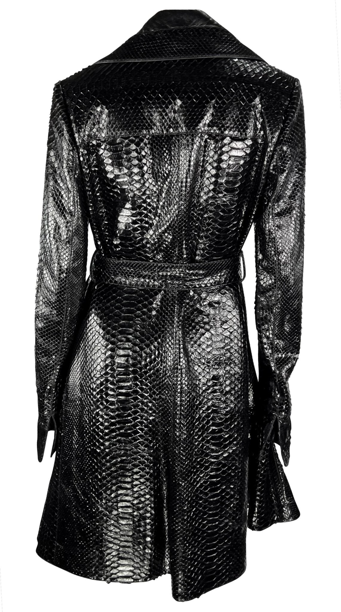2000s Yves Saint Laurent by Tom Ford Black Python Skin Flared Hem Coat - RealList